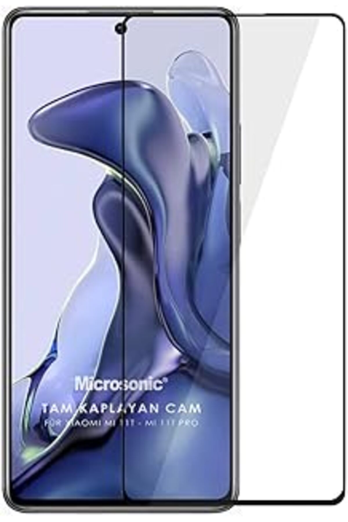 Pazarcan Microsonic Xiaomi Mi 11T Tam Kaplayan Temperli Cam Ekran Koruyucu Siyah