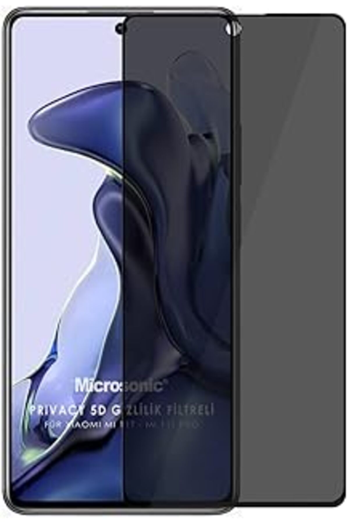 Pazarcan Microsonic Xiaomi Mi 11T Privacy 5D Gizlilik Filtreli Cam Ekran Koruyucu Siyah