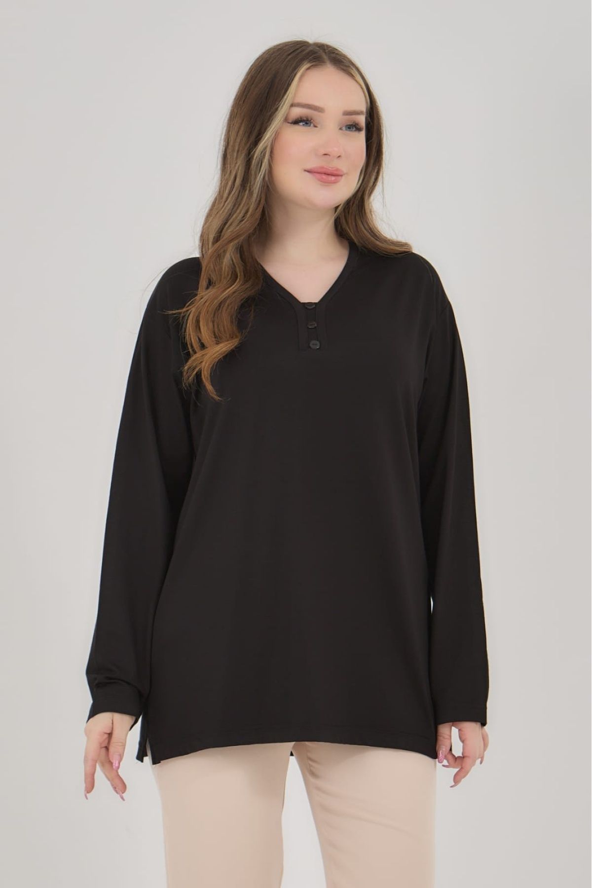 Elçelya Moda-Γυναικεία μπλούζα με λαιμόκοψη V Lycra Daily Seasonal Mother χτενισμένη βαμβακερή μπλούζα 3