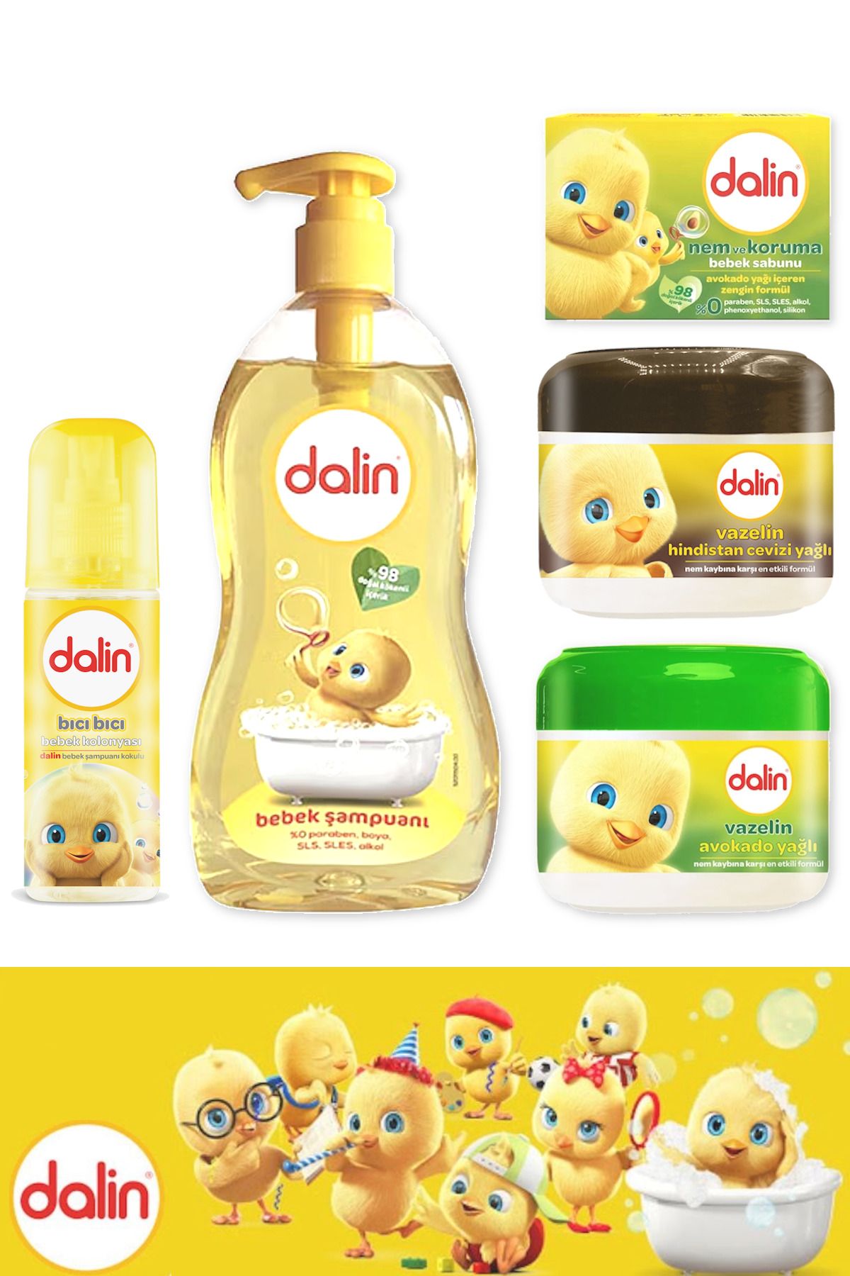 Dalin Bebek Şampuanı 700 ml + Bebek Kolonyası 100 ml + Vazelin 100 ml x 2 Adet + Sabun Avokadolu 100 gr