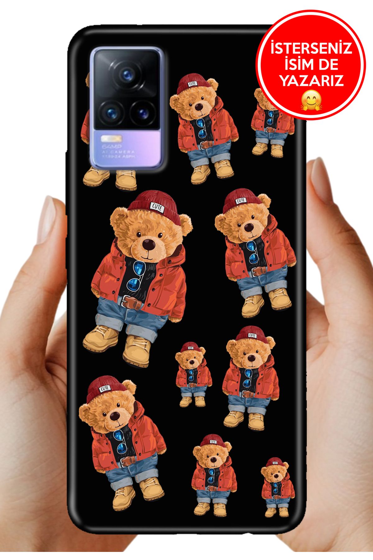 Cekuonline Vivo V21E Uyumlu Kılıf Cekuform Desenli Art Silikon Bear Teddy