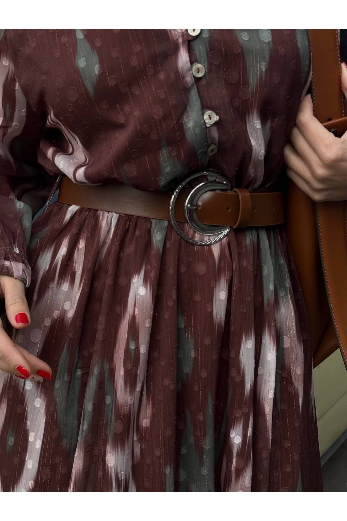Bak'ap-Chiffon Lining Print Long Chiffon Dress with Belt 4