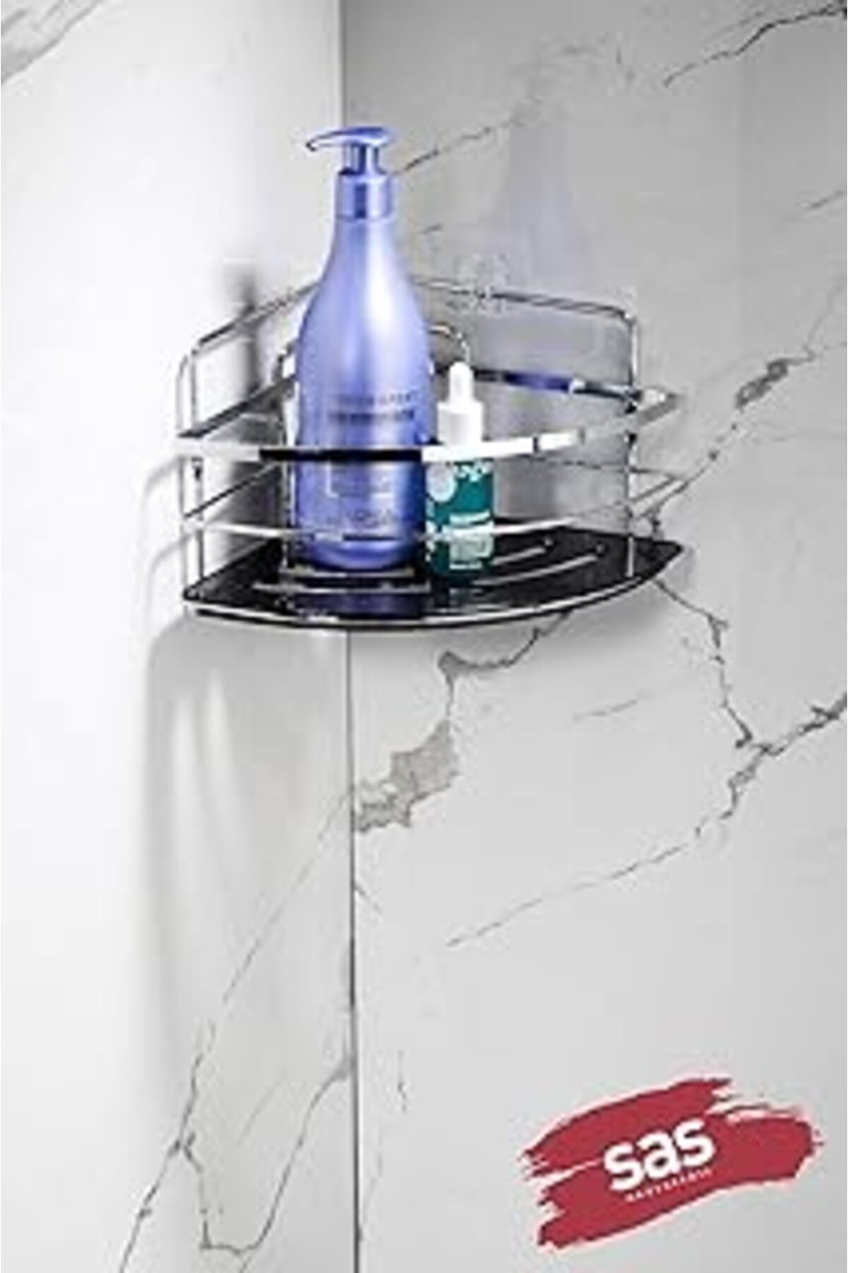 Mu Art Yapışkanlı Ömür Boyu Paslanmaz Kristal Ayarlanabilir Raf Banyo Düzenleyici Şampuanlık Lk-0