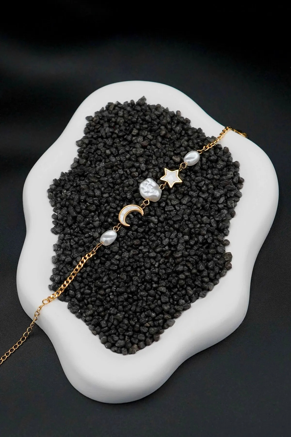 The Collection-Moon Star Mother of Pearl Stone Tarnish Gold Women's Steel Bracelet 2