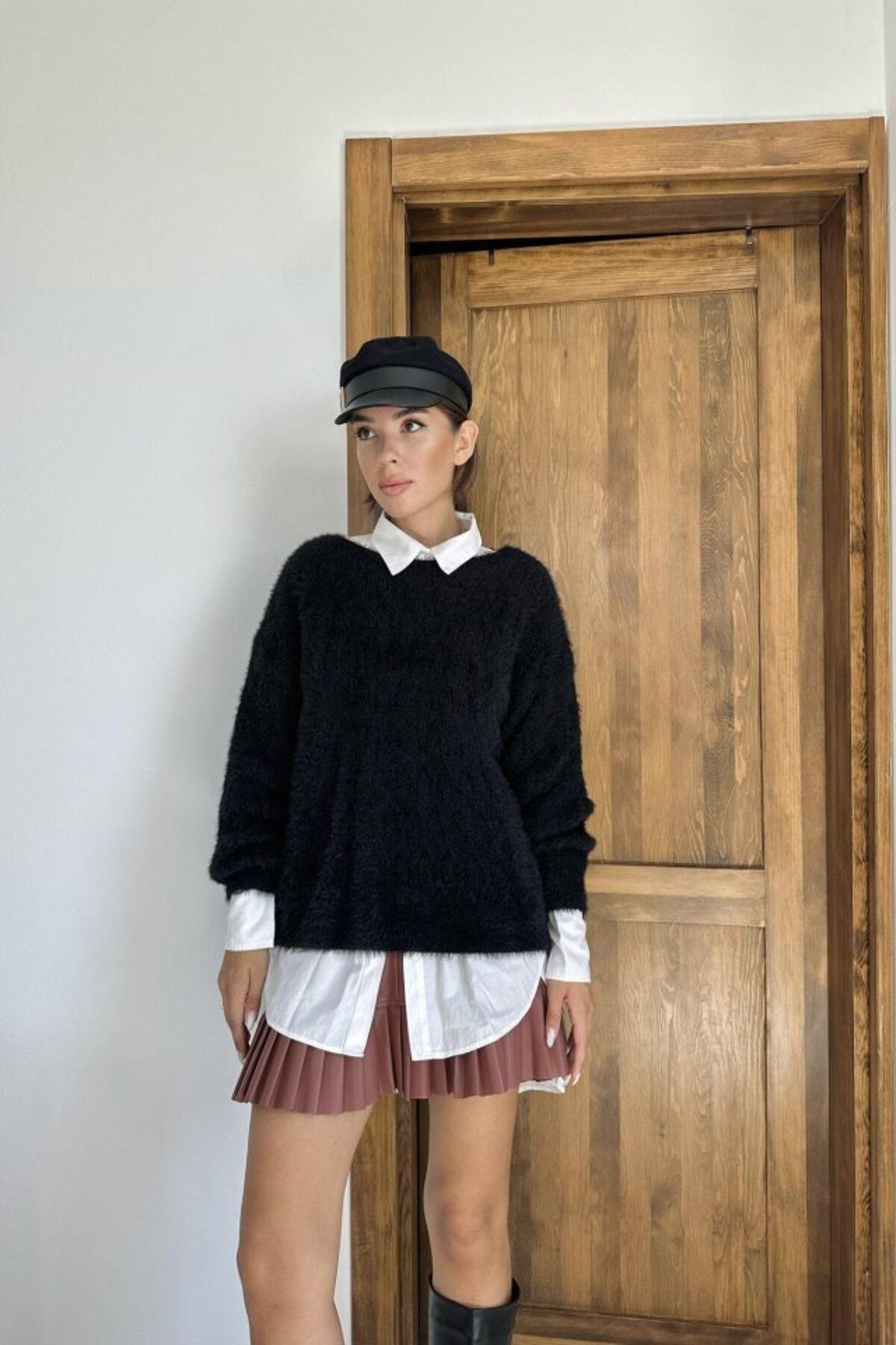fh fashionhere Siyah Baklava Desenli Triko Kazak
