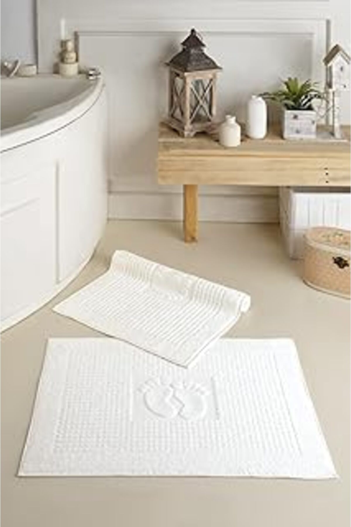 Mu Art Mat | 2 Adet Ayak Havlusu, Banyo Paspası, Havlu Paspas Beyaz