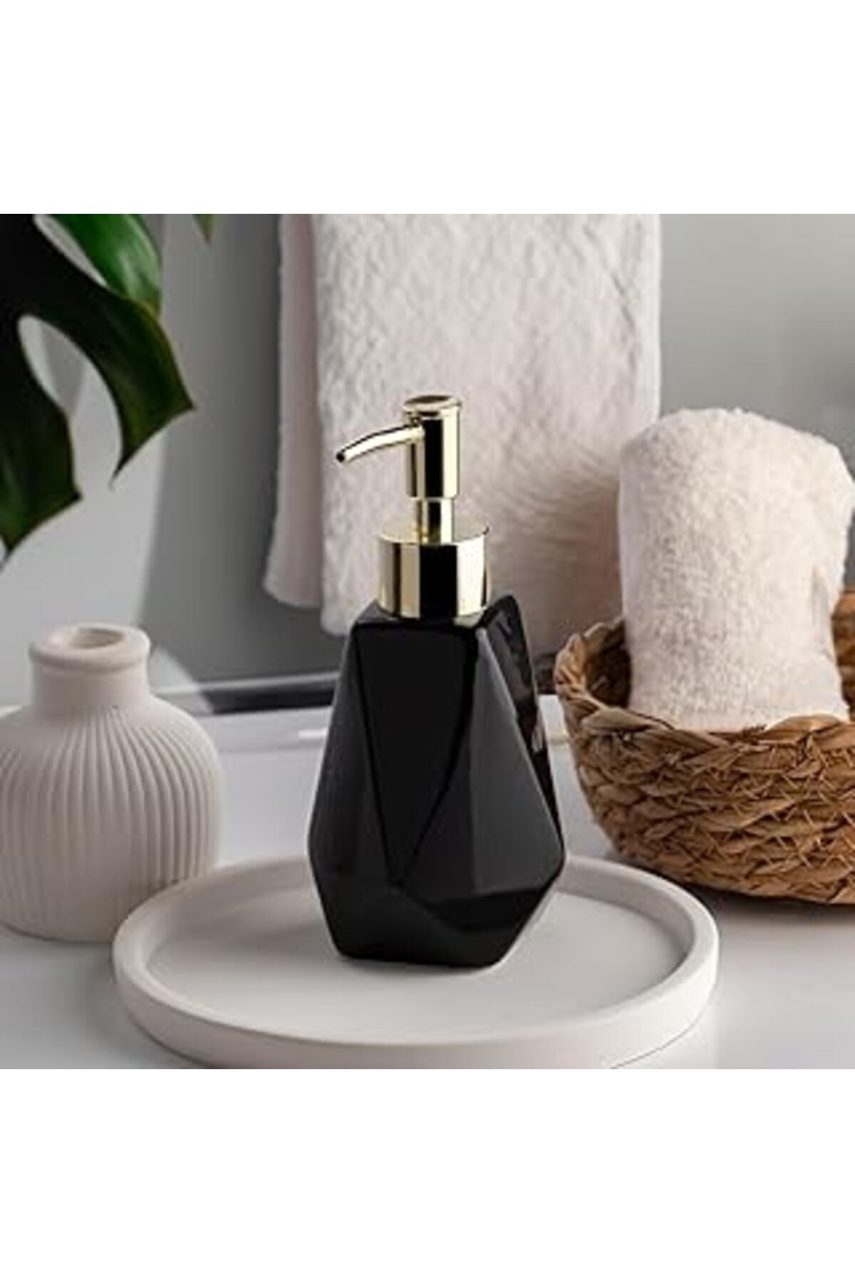 Mu Art Porsima 3203 Porselen Sıvı Sabunluk - Tezgah Üstü Banyo Mutfak Lavabo Sabunluğu - 250 Cc Siyah