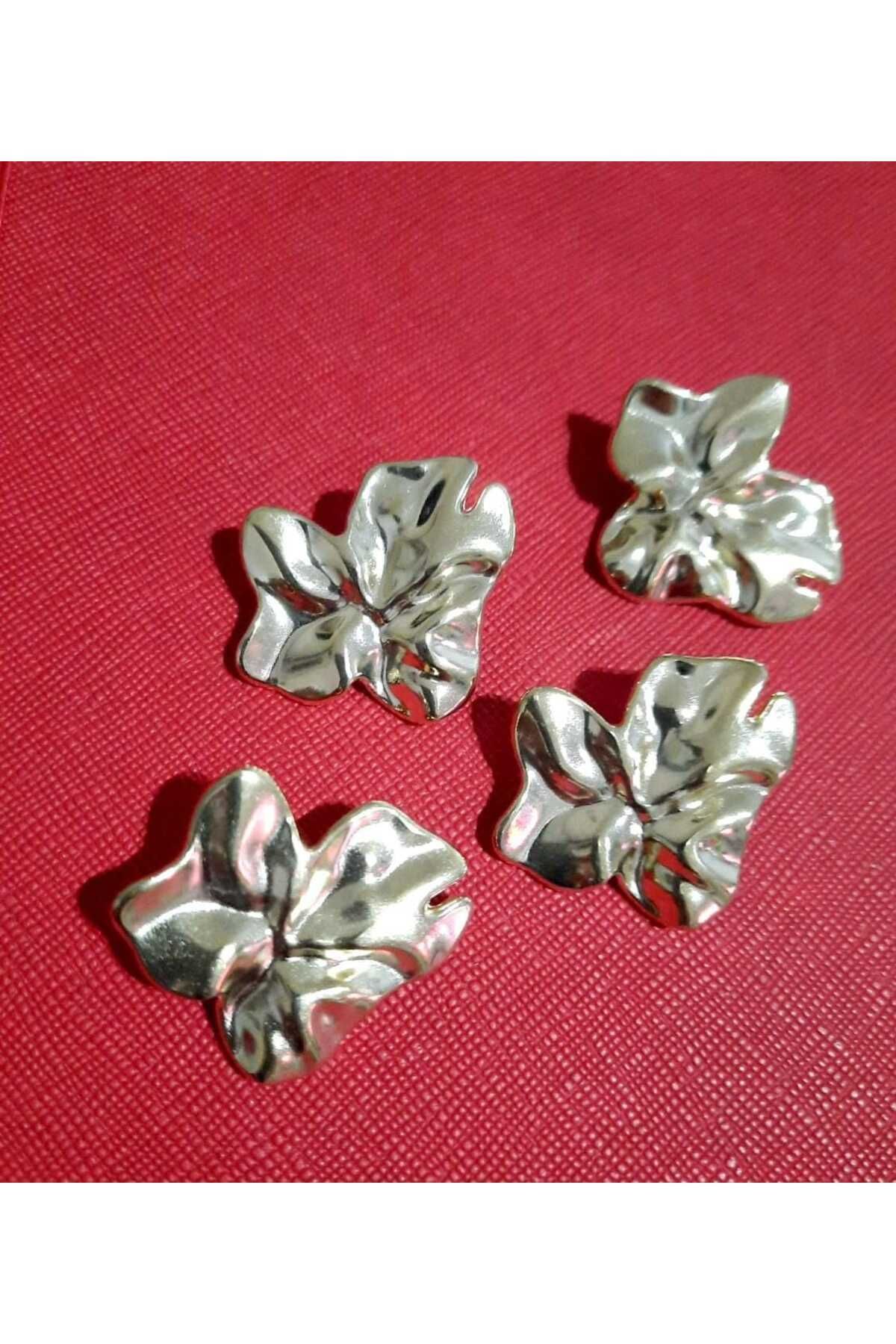 İMREN AKSESUAR-Z.A.R.A Model Leaf Pattern Crumpled Gold Design Large Size Button Set(3.2cm) 3