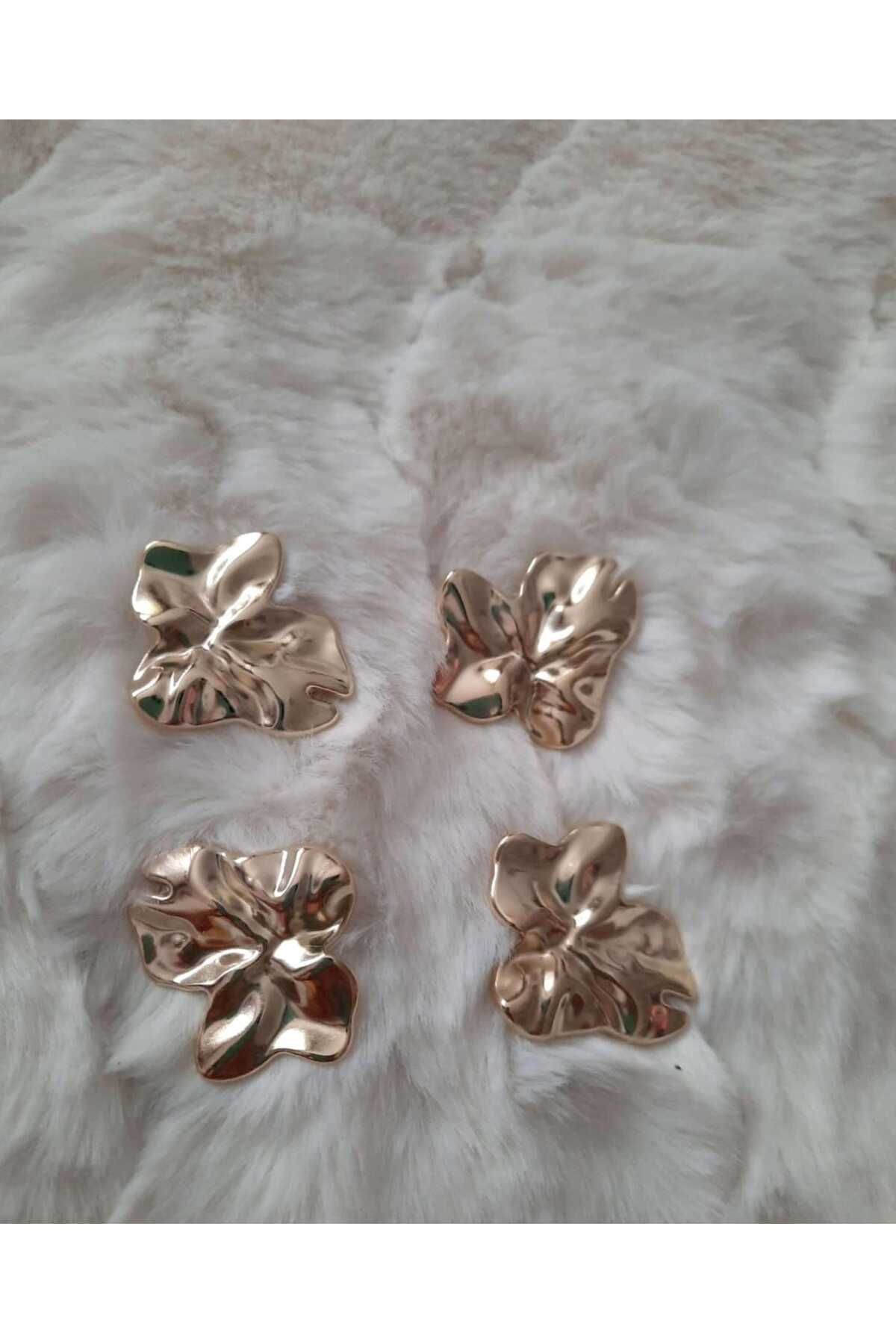 İMREN AKSESUAR-Z.A.R.A Model Leaf Pattern Crumpled Gold Design Large Size Button Set(3.2cm) 4