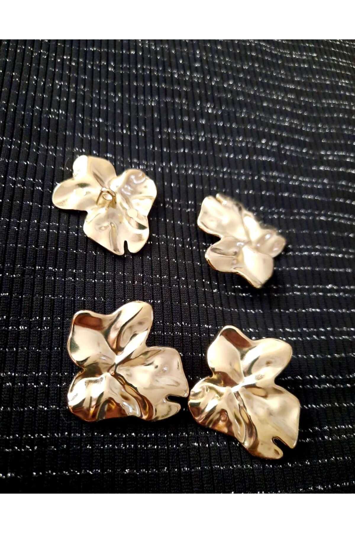 İMREN AKSESUAR-Z.A.R.A Model Leaf Pattern Crumpled Gold Design Large Size Button Set(3.2cm) 5