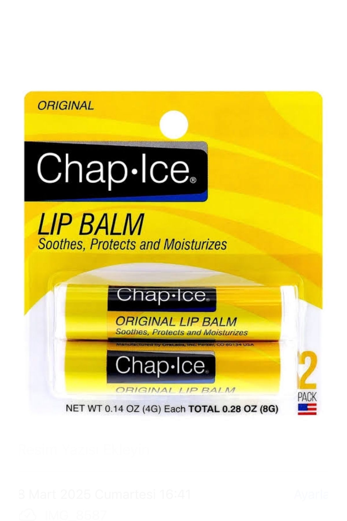 Chapİce Orijinal Soothes,Protects and Moisturizes Lip Balm-2X4.25g. Lip Balm Yatıştırır,korur ve nemlendirir