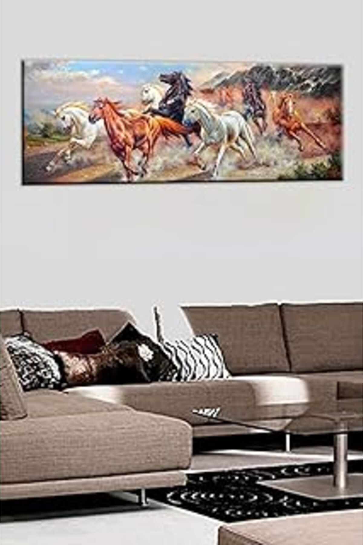 Pazarcan Talya Tablo Koşan Atlar Tablosu Yağlıboya Görünüm Kanvas Tablo 80X60 No-4237