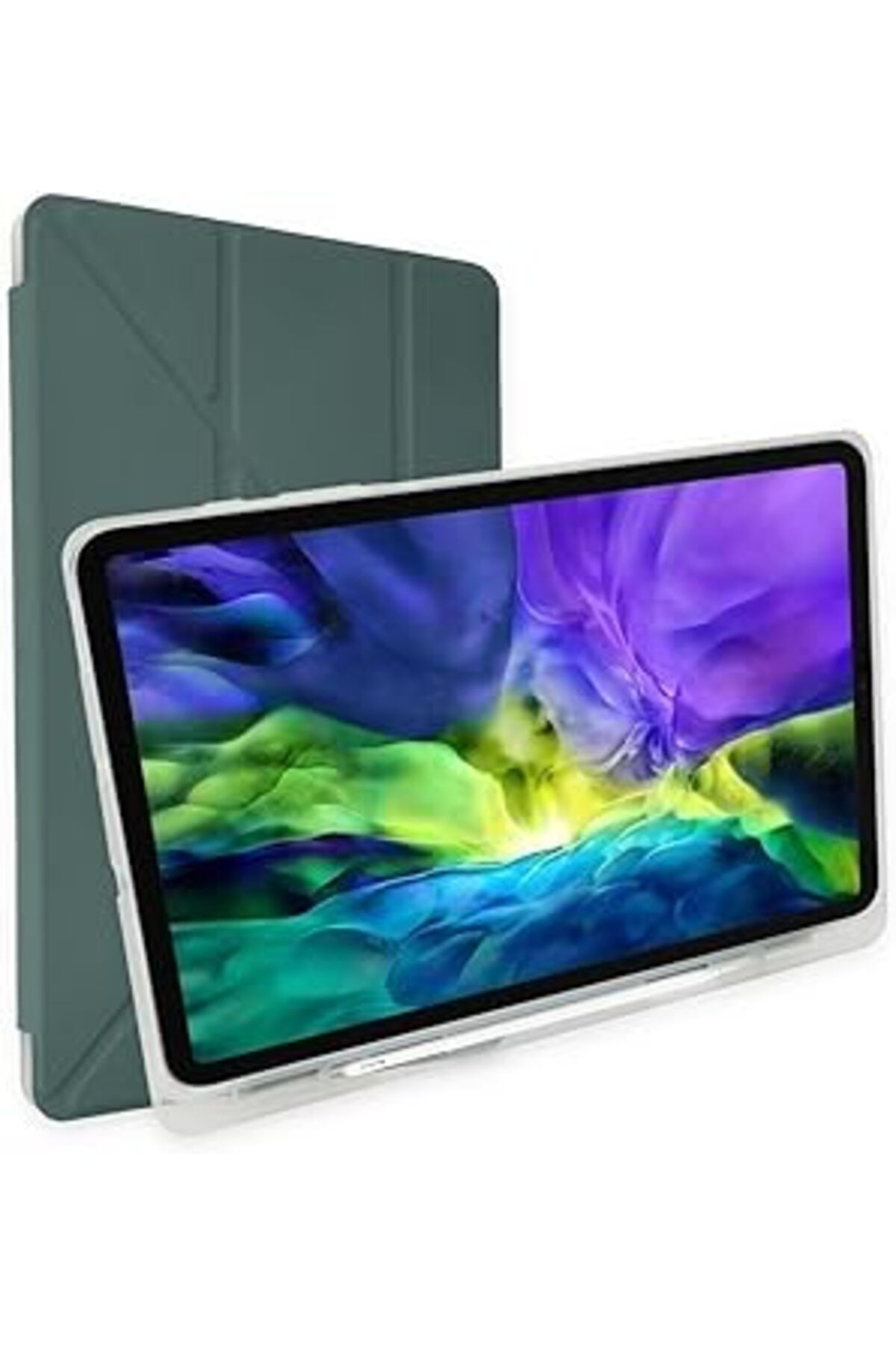 Qedii Kılıf Y Smart Cover Standlı Uyku Modlu Kalem Yerli Mars Kapak Koyu Yeşil Galaxy Tab A8 X200 X205 10