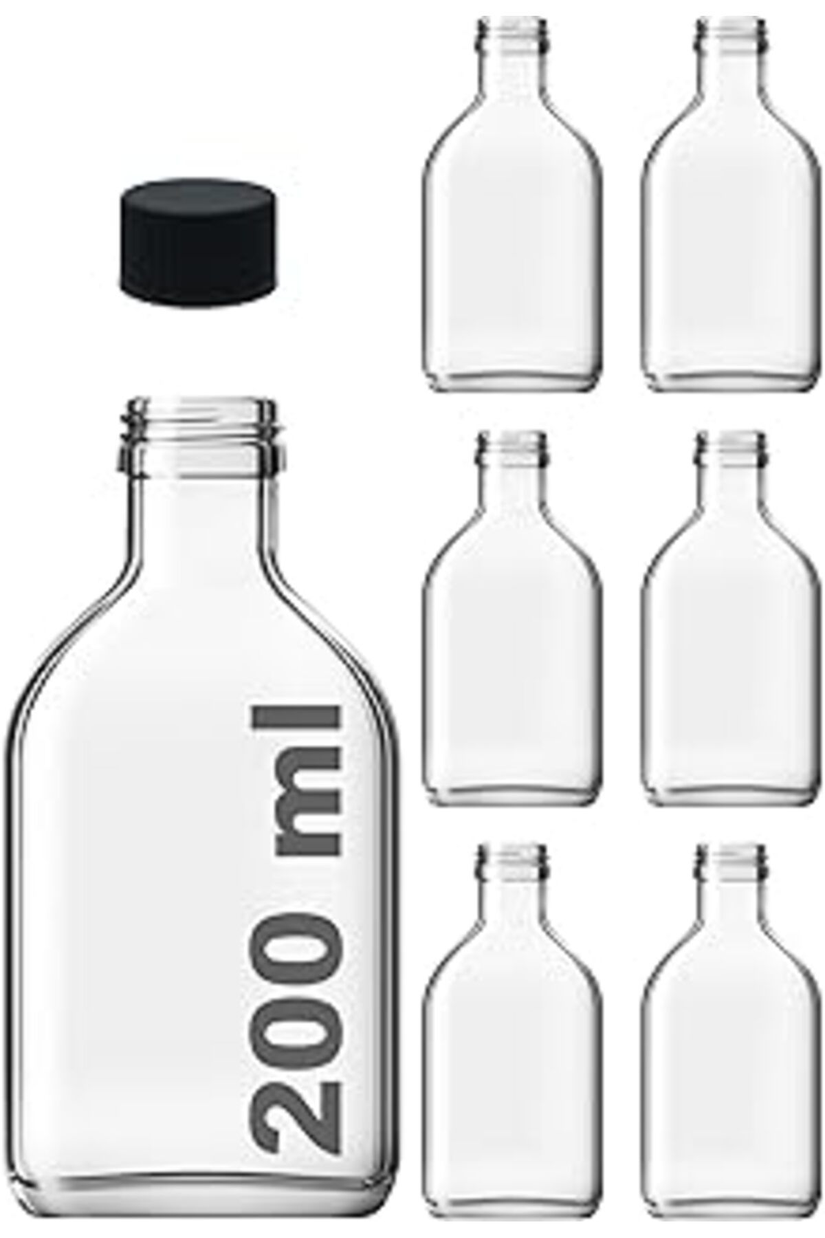 Mu Art Ahşap Afracam 200 Cc Kapaklı Cold Brew Şişesi 200 Ml Yassı Soğuk Kahve Cam Şişe 6 Adet (Siyah (Plastik))