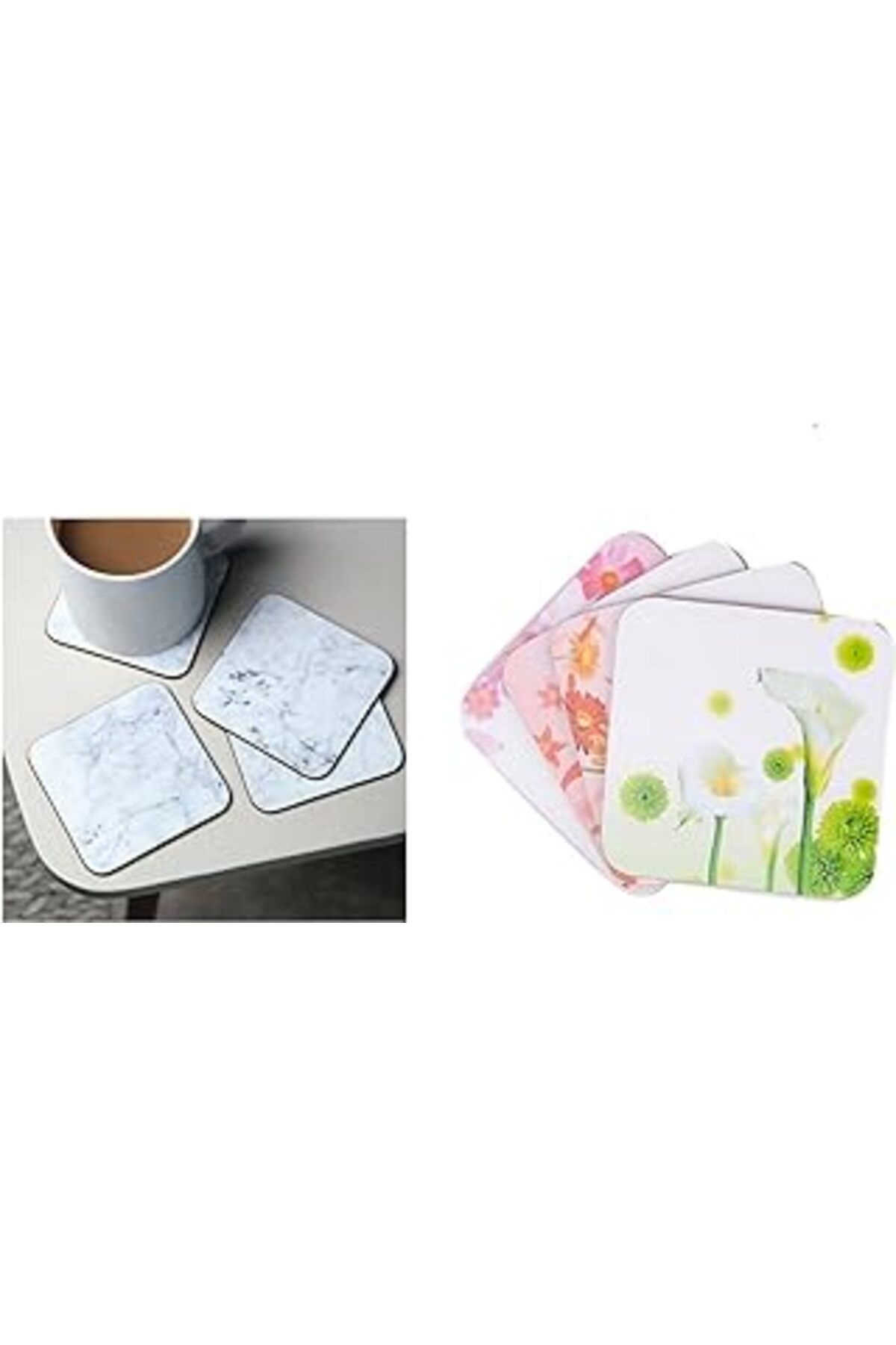 Mu Art Bosphorus Homi Ahşap Bardak Altliği 4 Adet Çiçek Desen 9x9cm