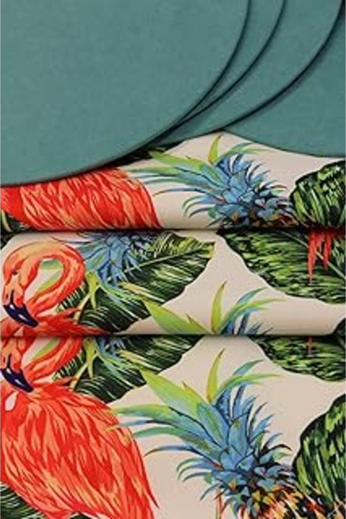 TBSProjects Flamingo Ananas Desenli Beyaz Zemin Arka Plan Dijital Baskılı Runner Amerikan Servis 40X150 Cm