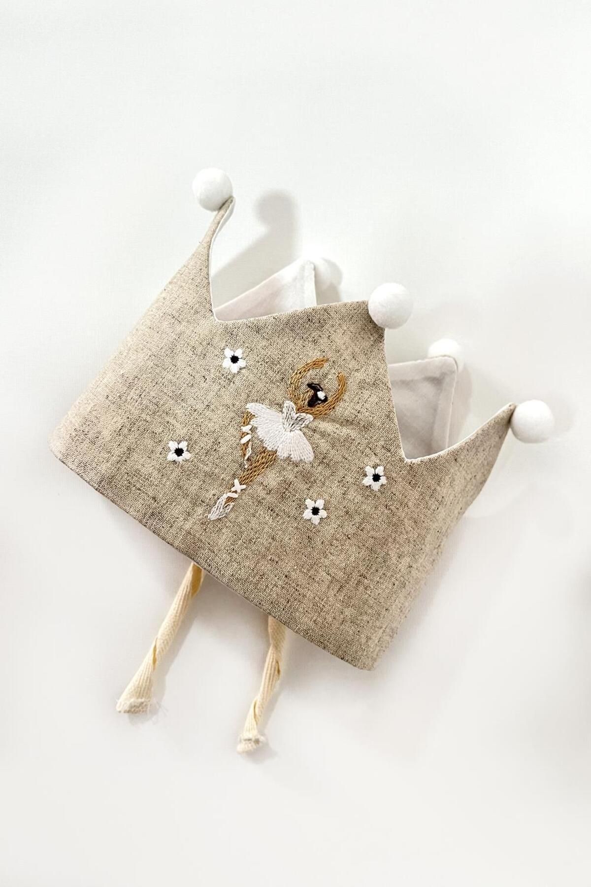 Le Mabelle-Beige Pompom Ballerina Embroidered Girl's Hair Band 2
