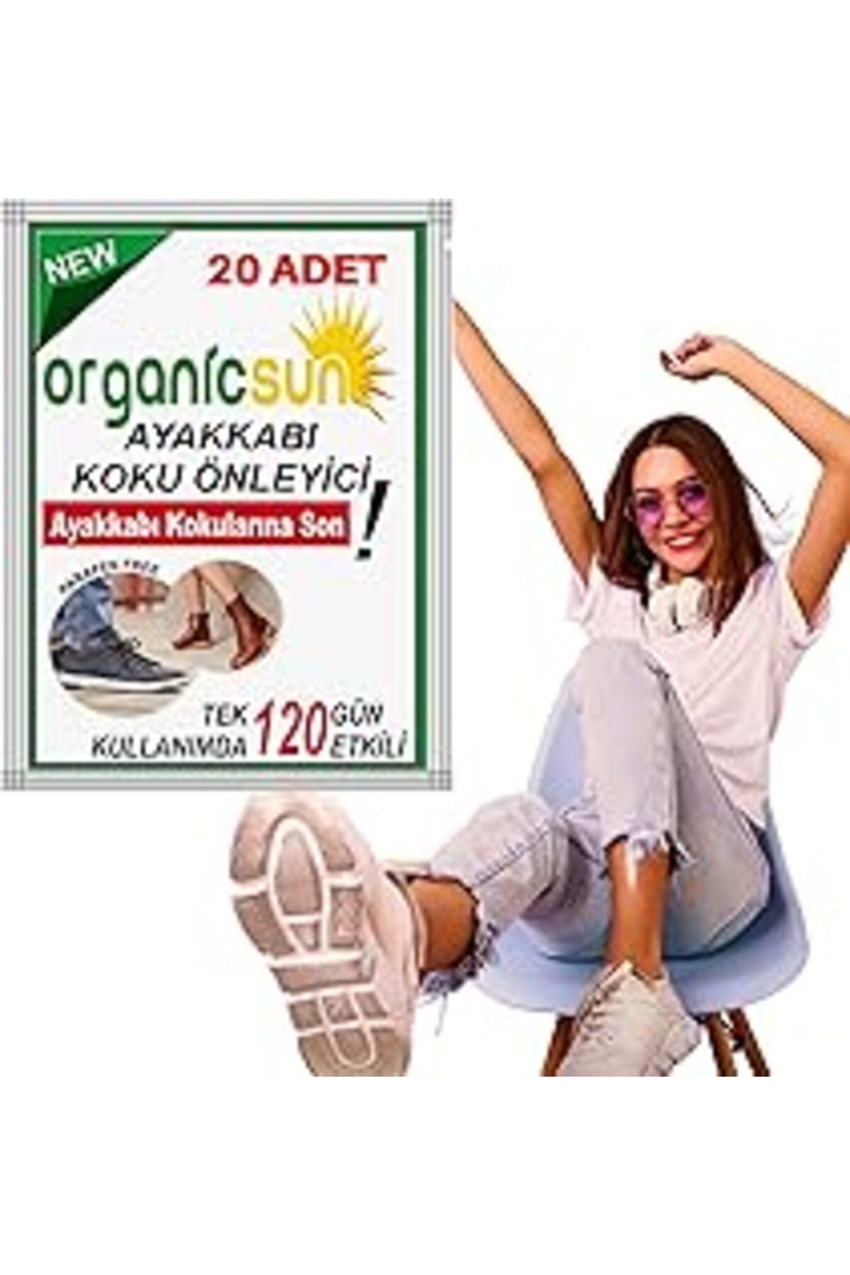 Mu Art Organicsun 20'li Paket Ayakkabı Koku Önleyici Giderici Toz 120 Gün Etkili Ayak Kokusu Tozu Giderici