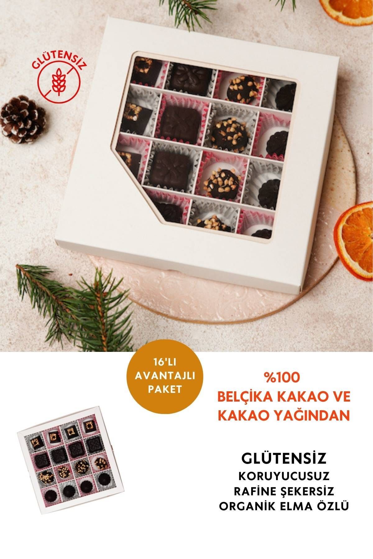 Doğaçlama Gıda Karışık Spesiyal Glutensiz Rafine Şekersiz %70 Bitter Belçika Çikolatası (16'lı/180 gr)
