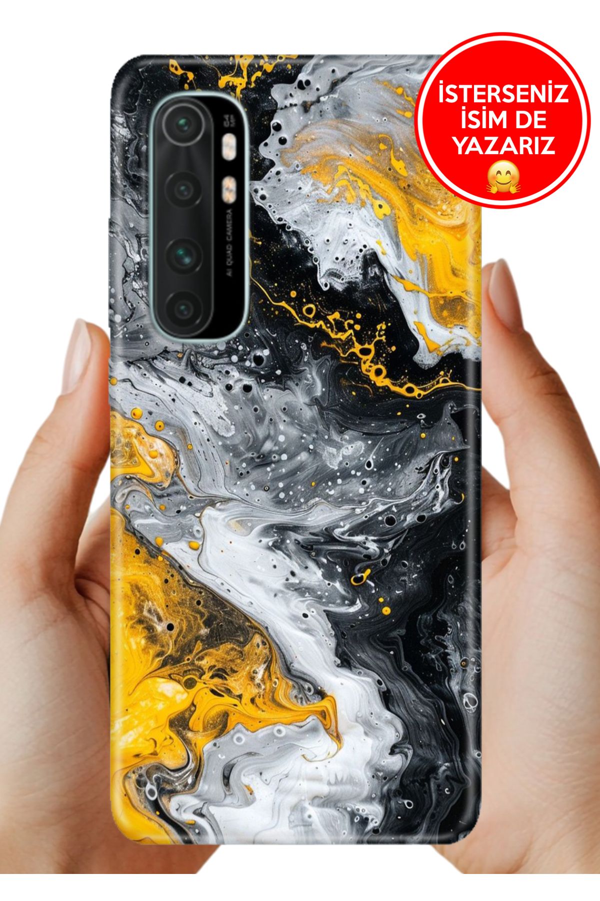 Cekuonline Xiaomi Mi Note 10 Lite Kılıf Tam Rubber Esnek Silikon Full Koruma SiyahSarı 22