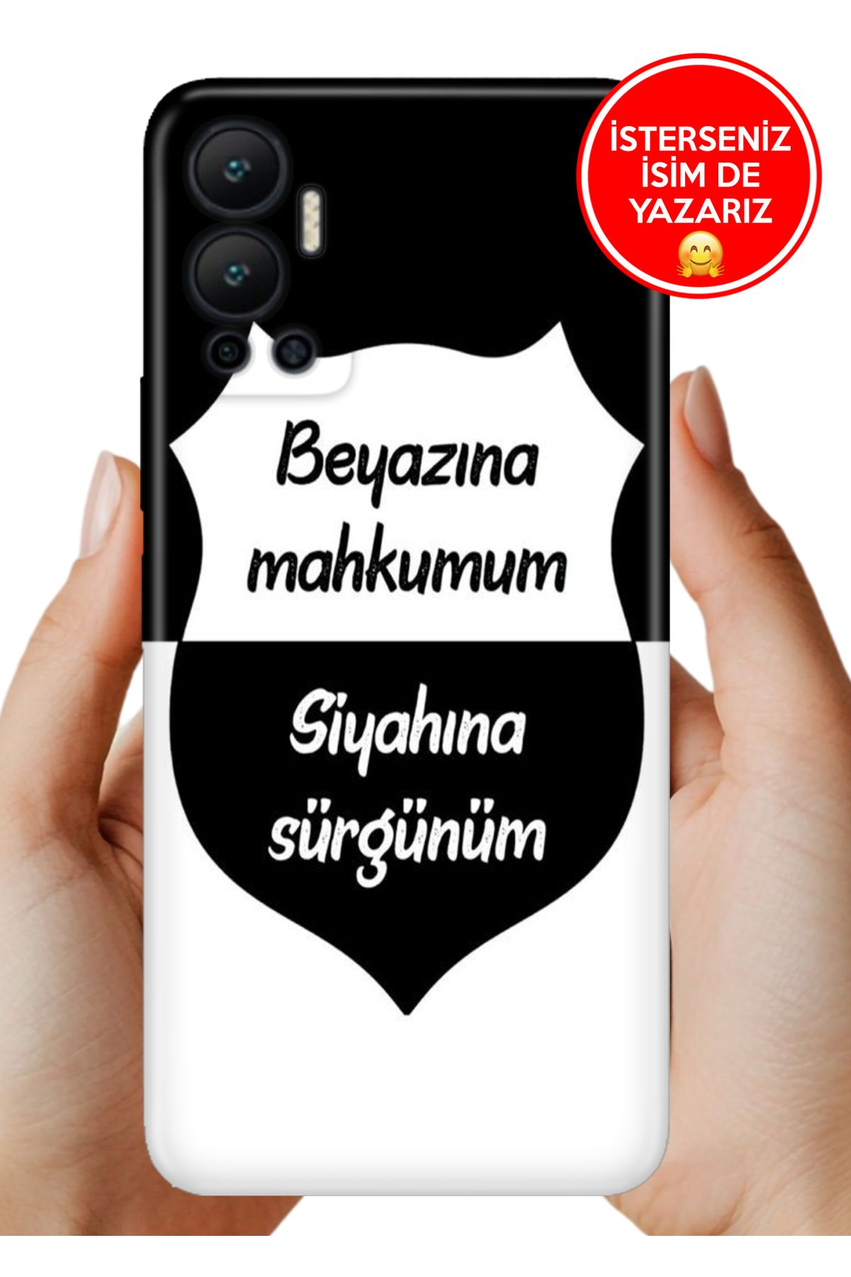 Cekuonline İnfinix Hot 12 Kılıf Tam Rubber Esnek Silikon Full Koruma Siyah Beyaz Aşkım
