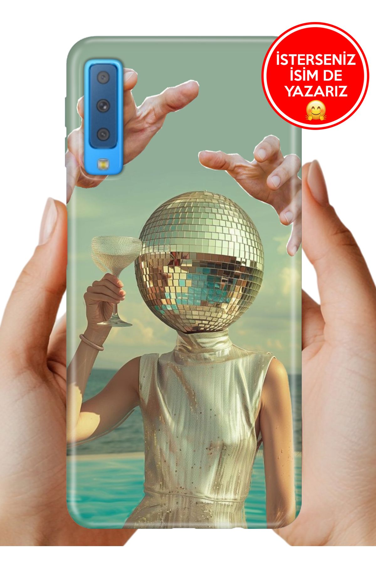 Cekuonline Samsung Galaxy A7 2018 Kılıf FullCover Resimli Desenli Silikon Disco Disco