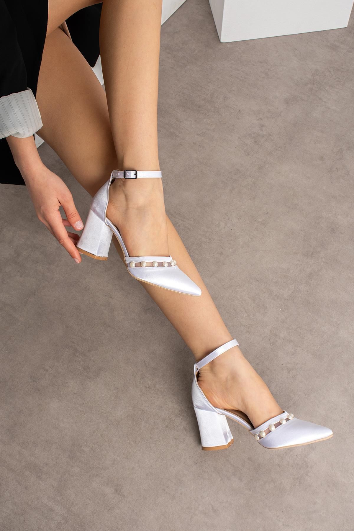ZENNESHOES-Λευκό σατέν μαργαριτάρι με χάντρες Λεπτομερή βραδινό φόρεμα Νυφικά παπούτσια 5