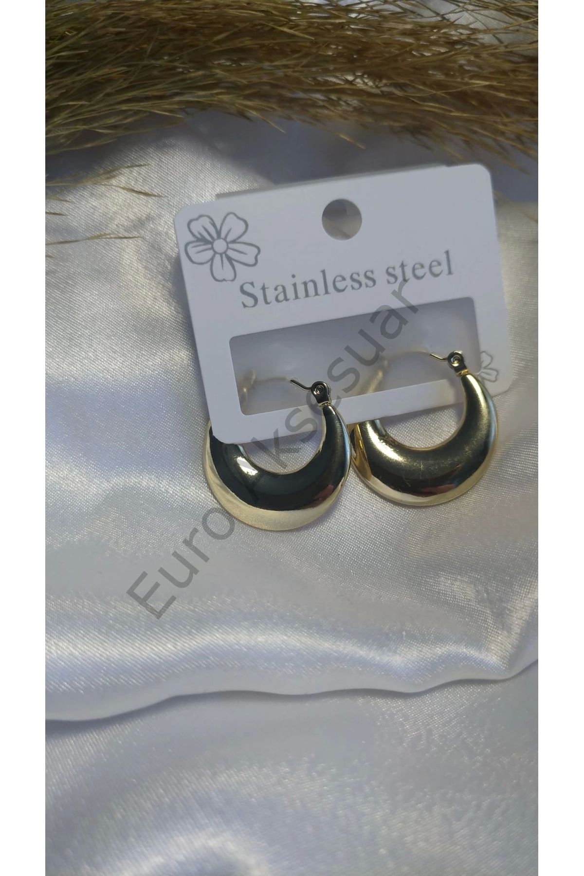 stainless steell-Gold Steel Crescent Earrings 3