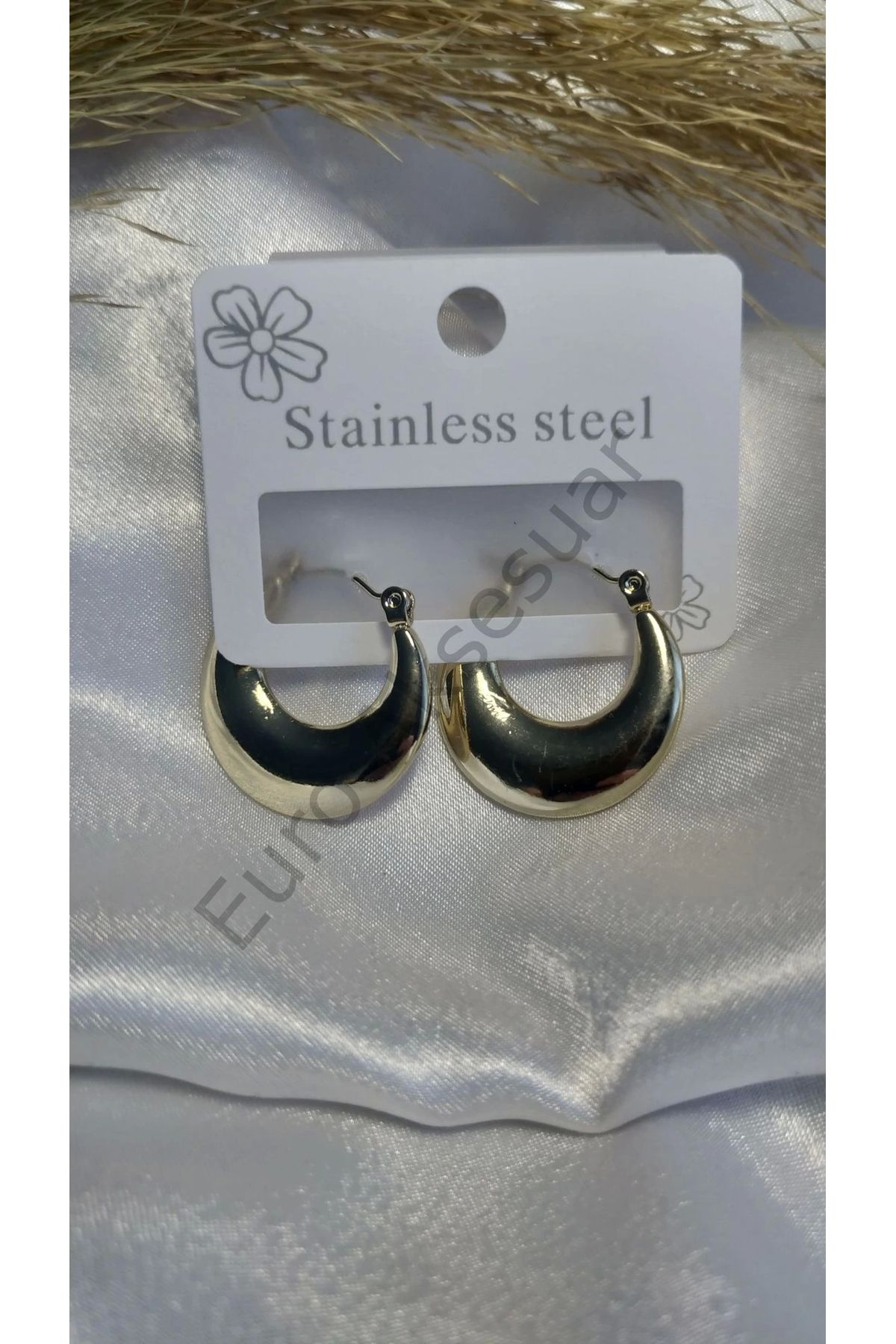 stainless steell-Gold Steel Crescent Earrings 2