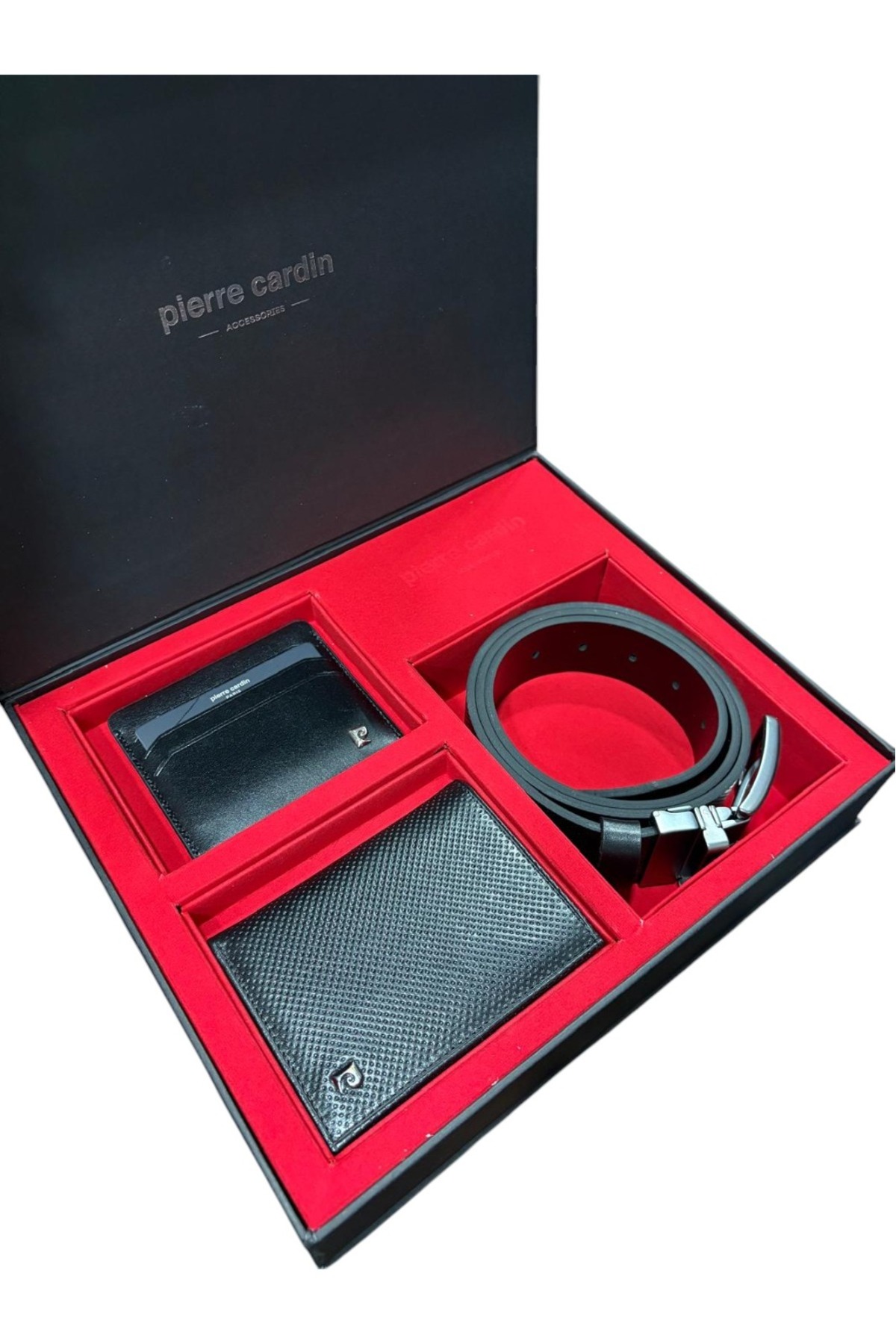 پیر کاردین ست سه تکه اسپرت کمربند و کیف پول ۱۰۰٪ چرم مردانه R.O.Z.1.4.E.L.T.