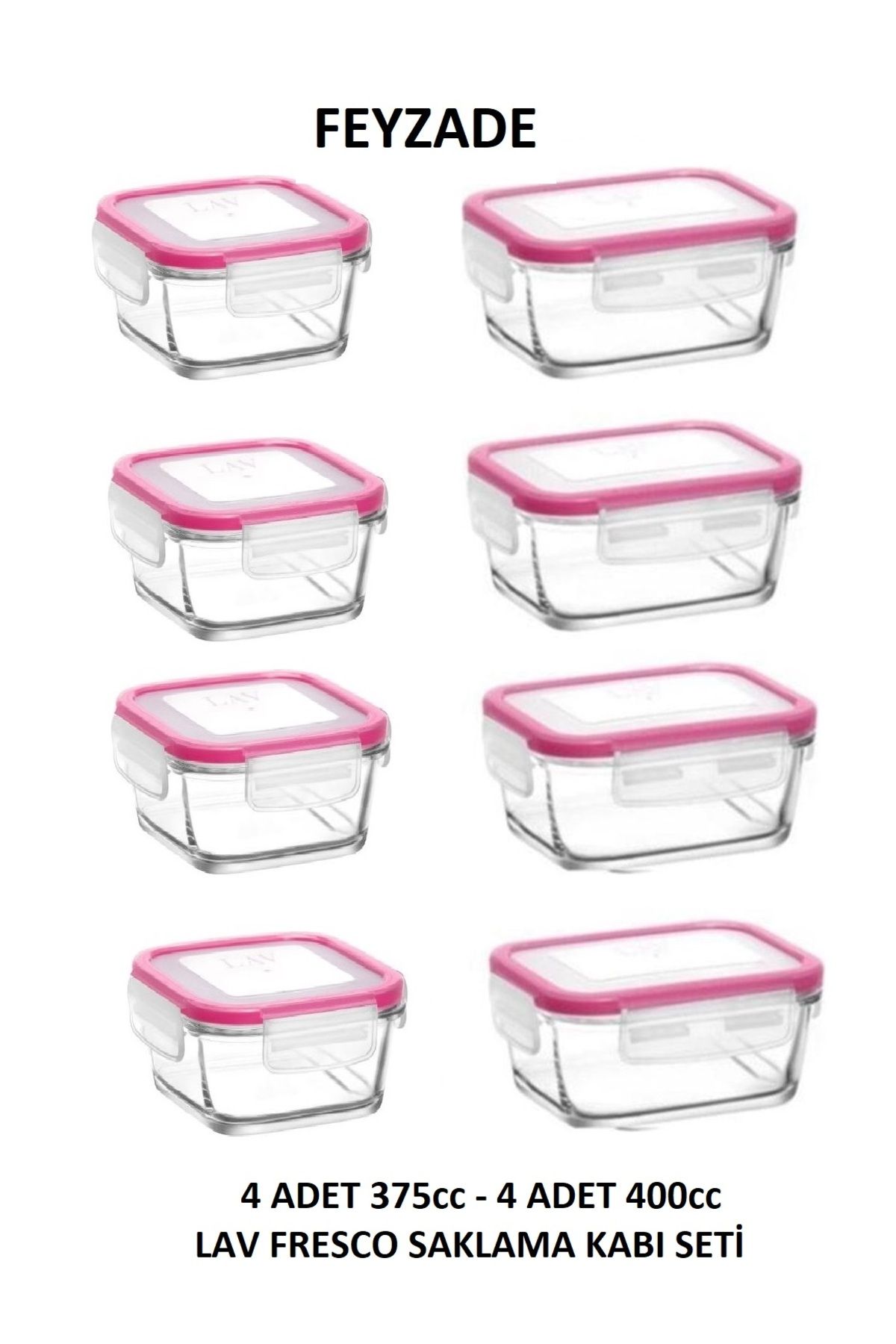 LAV-Feyzade Fresco Storage Container Set - 400Cc Rectangular and Square 375Cc 1