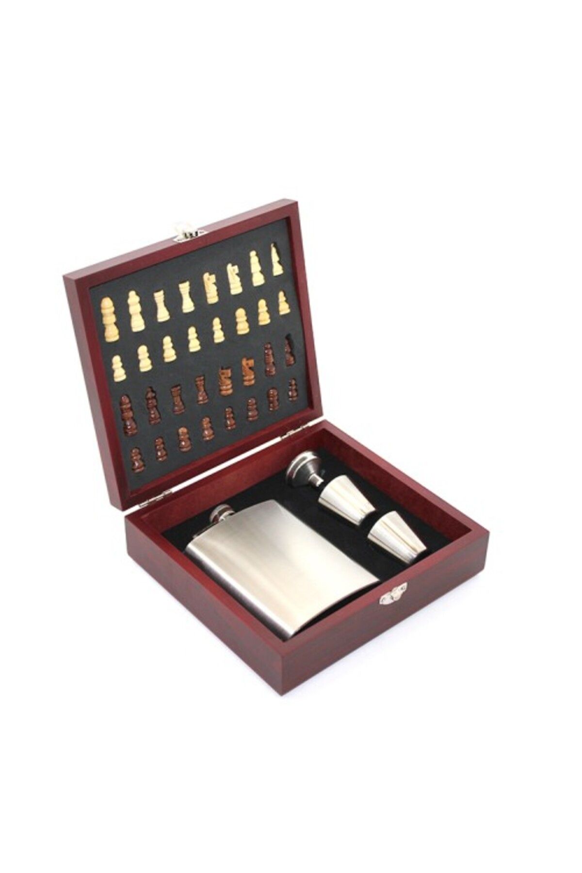 Mu Art Ahşap Ahşap Kutulu Satrançlı Matara Seti 8 Oz