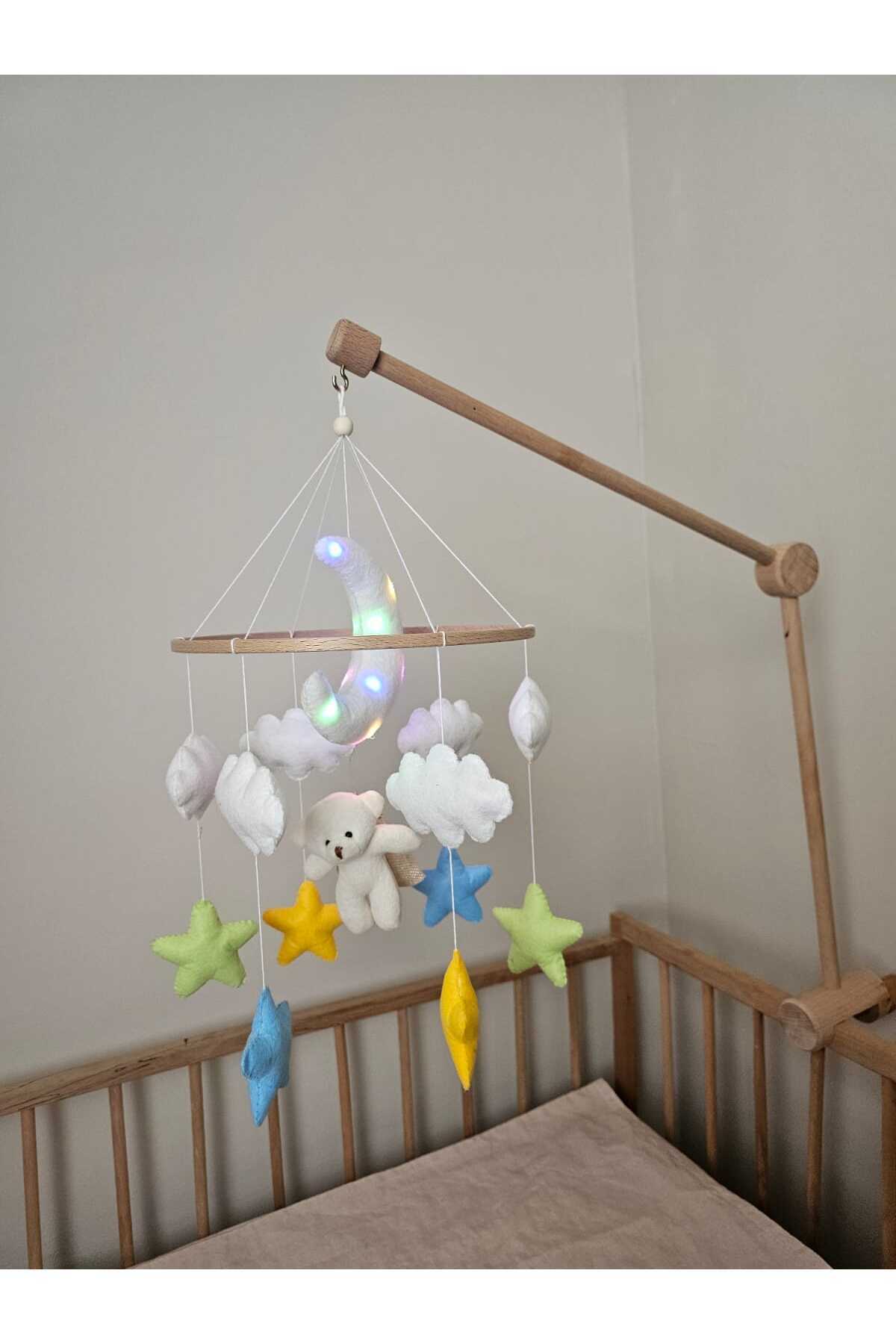 fn Işıklı Bebek Beşik Dönencesi Bebek Odası Dekorasyonu Montessori Oyuncak fotoğrafı 2 (önizleme)