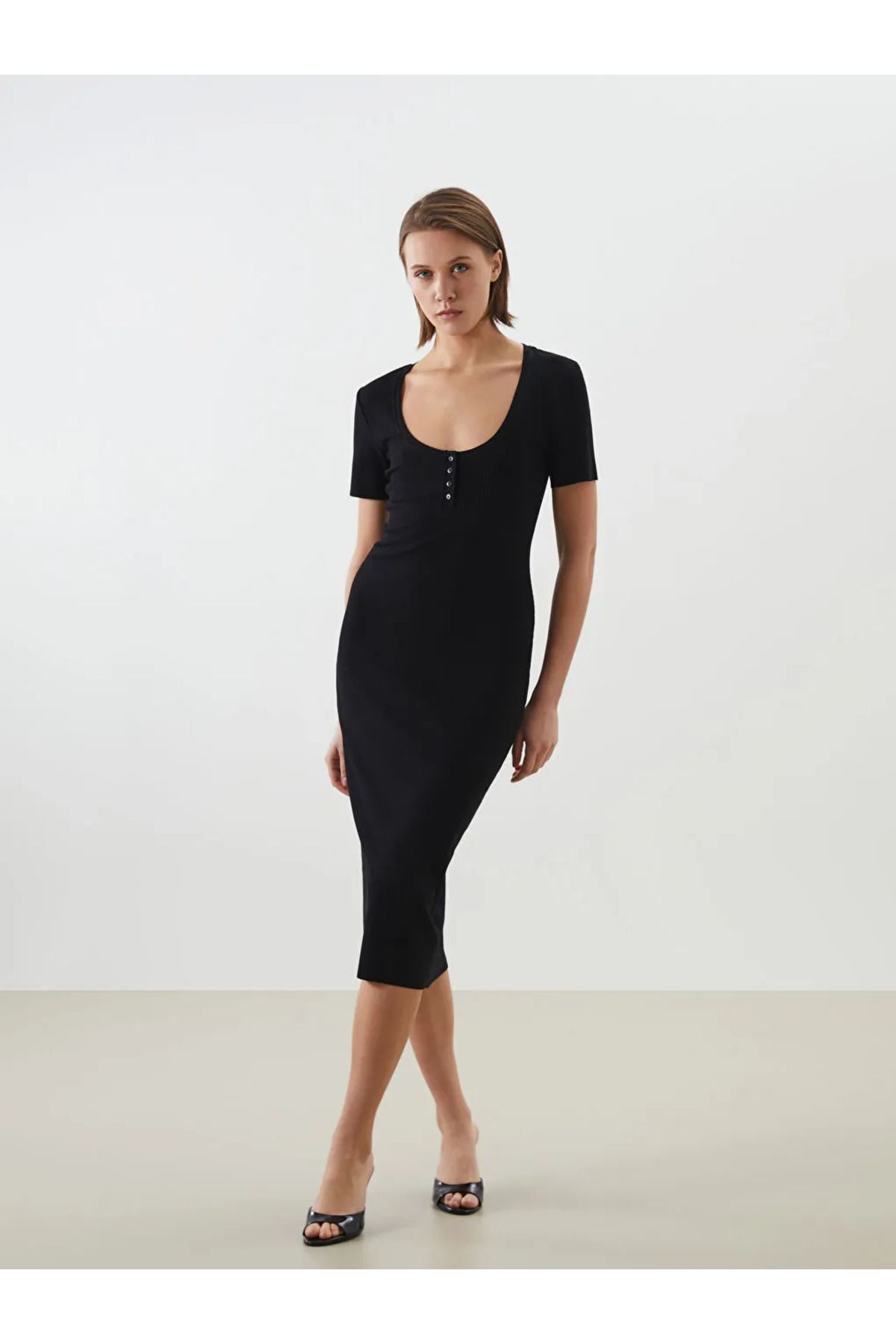 LCW Vision Siyah U Yaka Kadın Bodycon Elbise