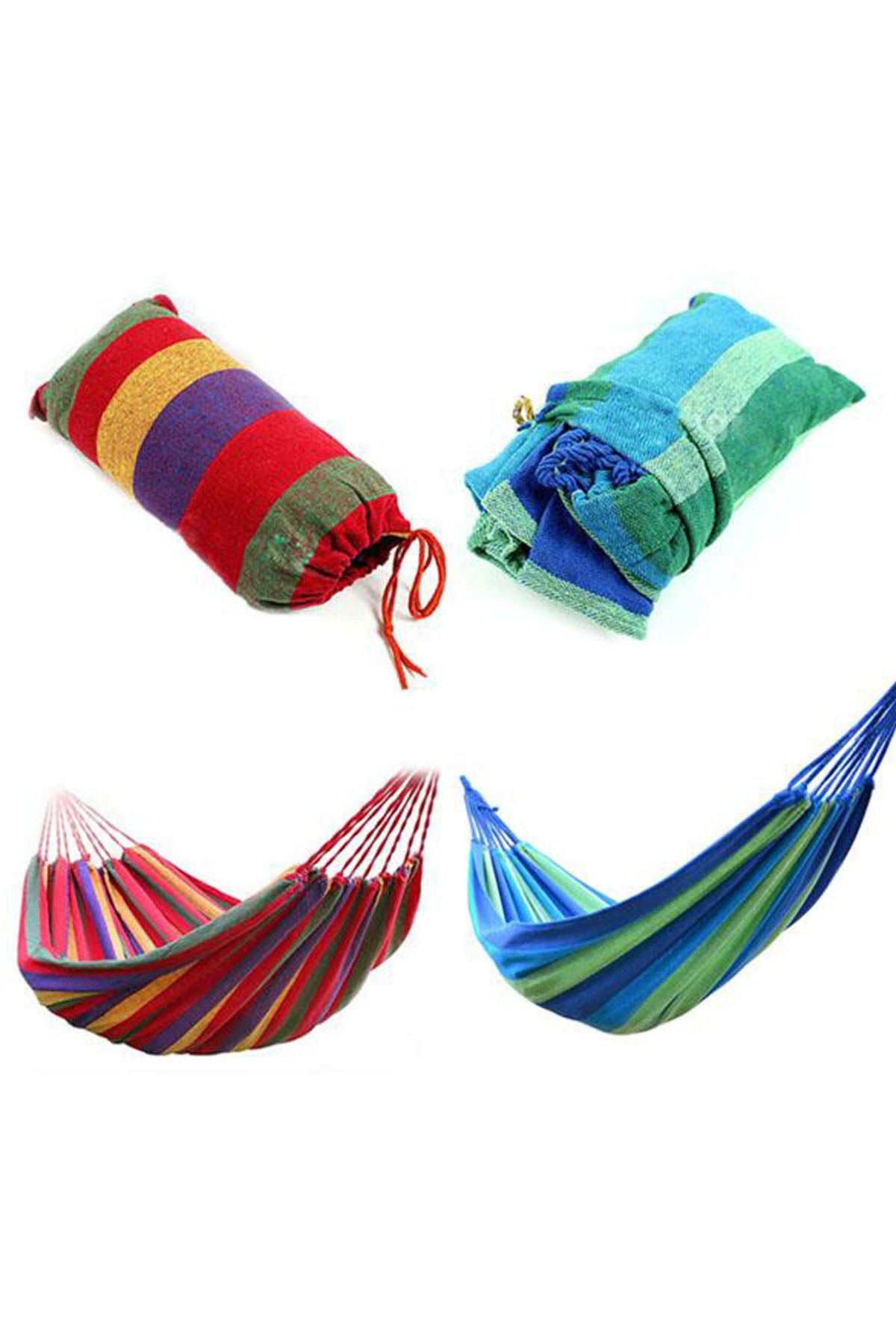 AYZ SHOPİNG Kanvas Çantalı Hamak Çubuklu Mavi Çizgiler 190 x 80 CM