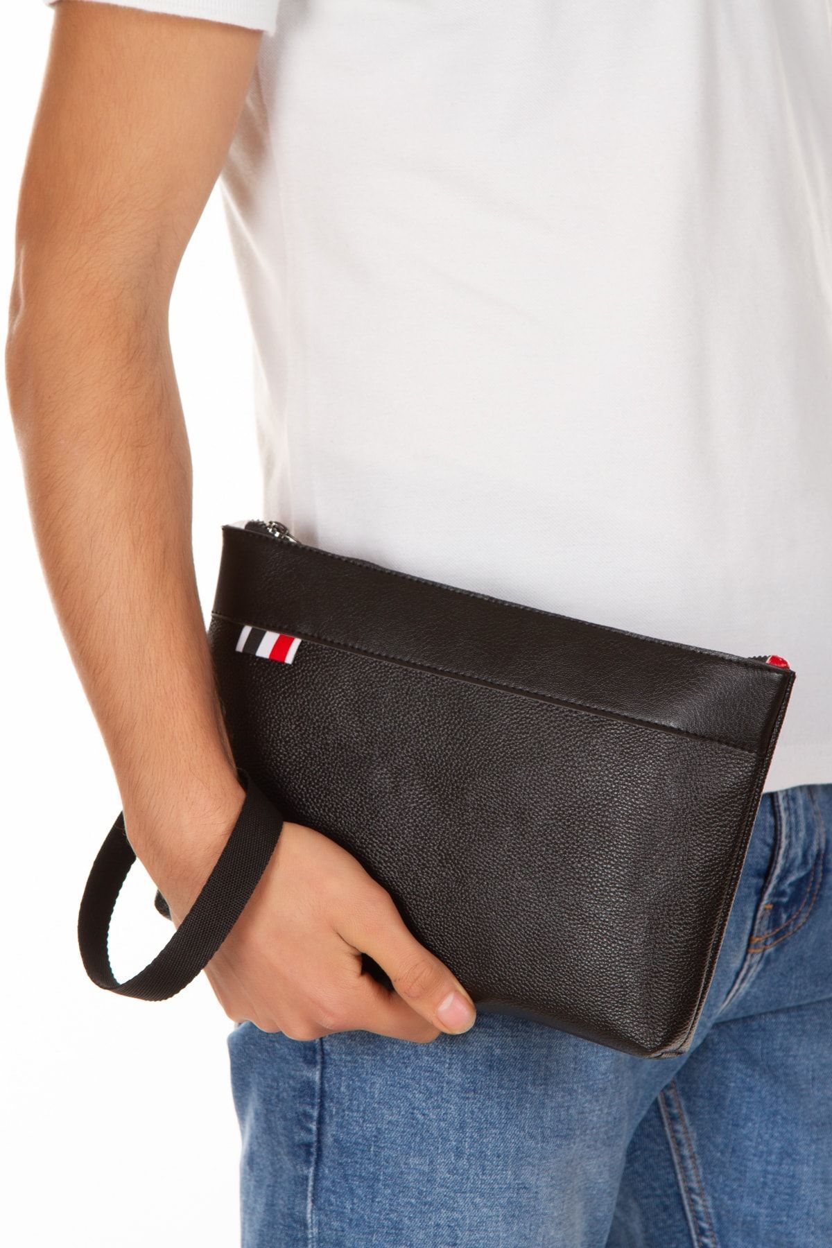 CERFF LEATHER CLUP Vegan Deri El Çantası Siyah Bilek Askılı Çanta görsel 3