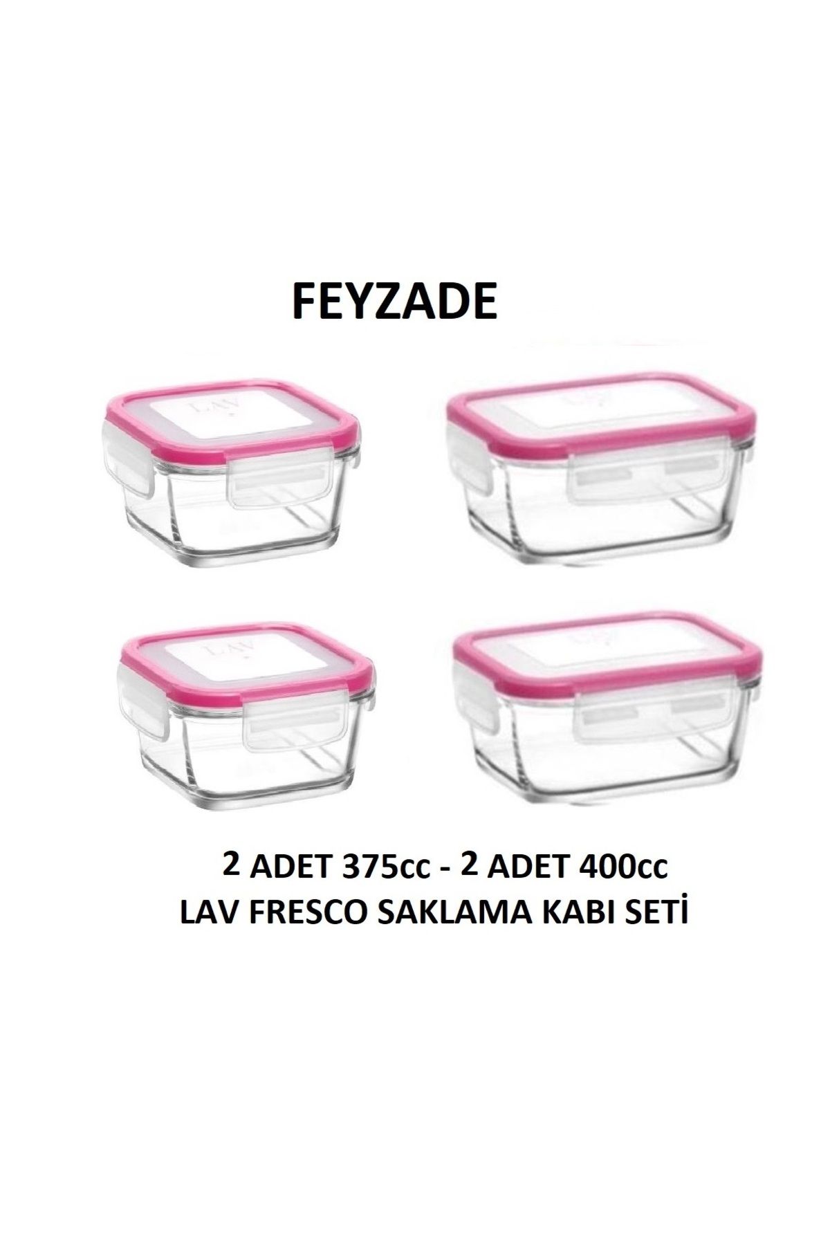 LAV-Feyzade Fresco 2 Pcs 400Cc Rectangular and 2 Pcs 375Cc Square Storage Container Set 1