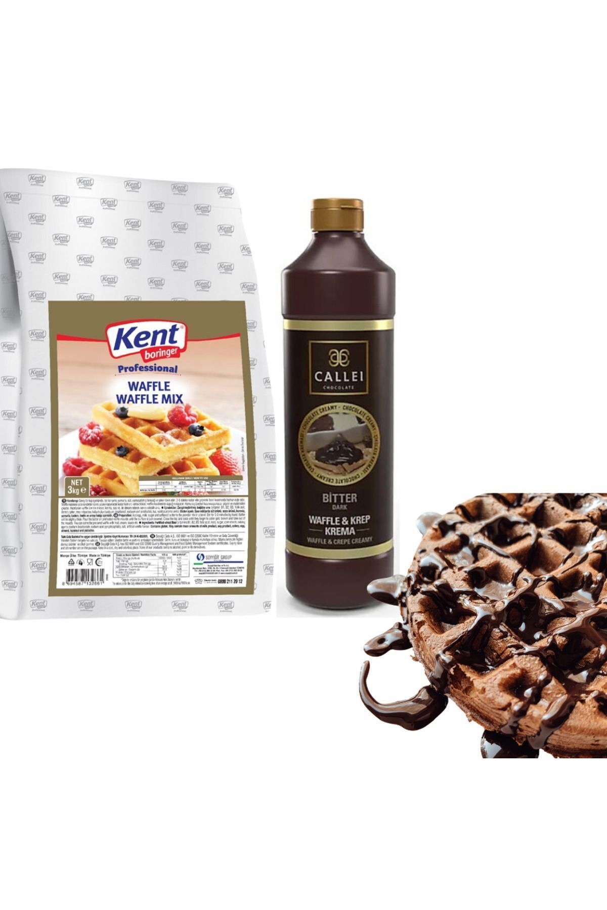 Kent Boringer Waffle Pankek Karışımı 3 Kg & Çikolatalı Waffle Sos 1 Kg