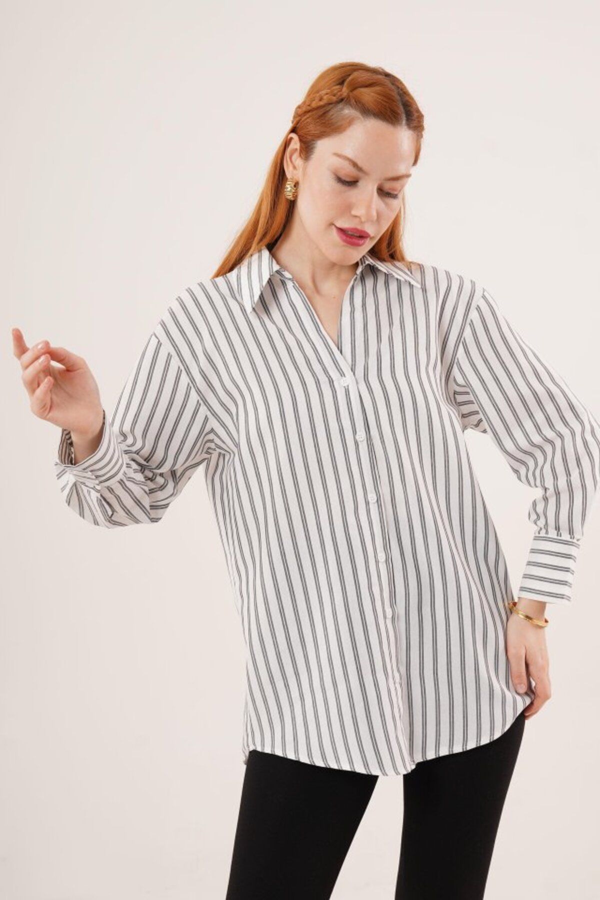TUA MODA-Tua Moda Double Line Transition Button Gray Shirt 2