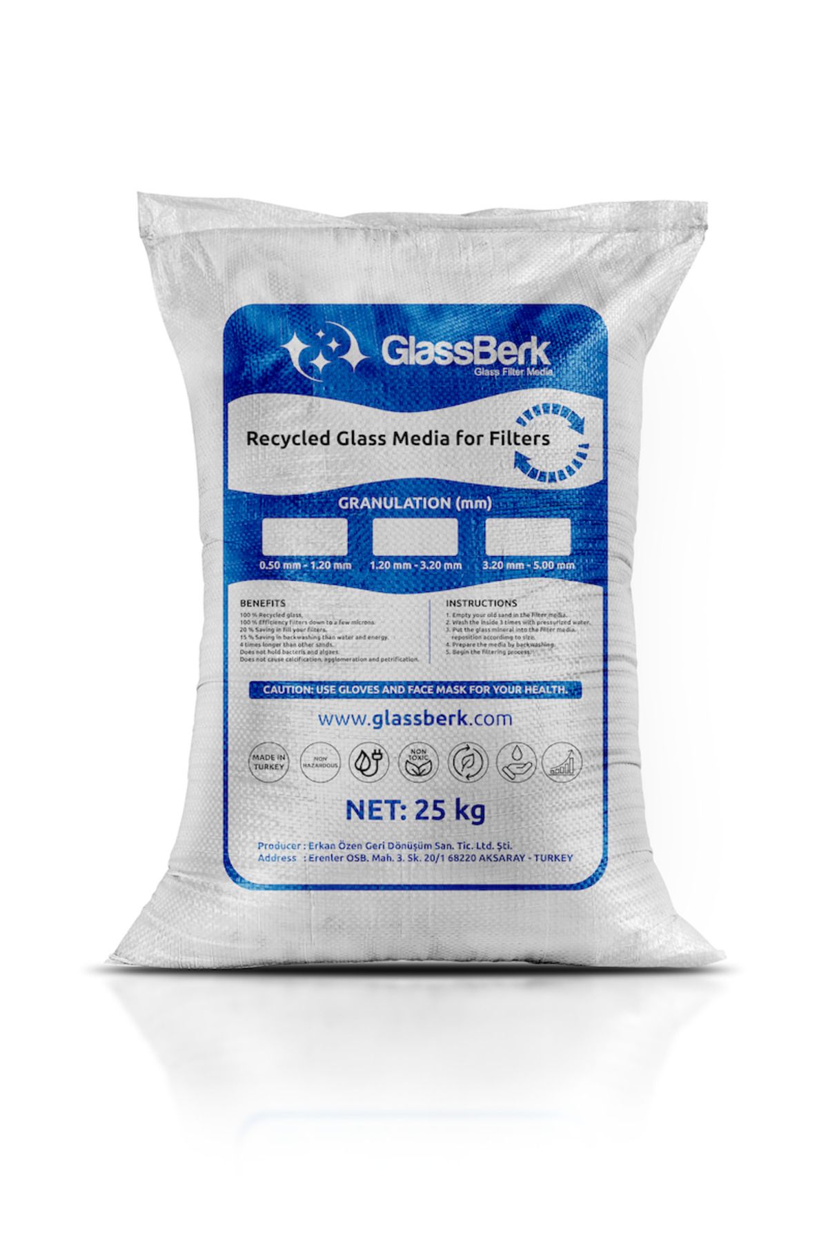 ToptancıyızBiz GlassBerk Havuz Filtre Cam Filtrasyon Medyası (3,0-5,0mm) Kalın 25 KG-ToptancıyızBiz