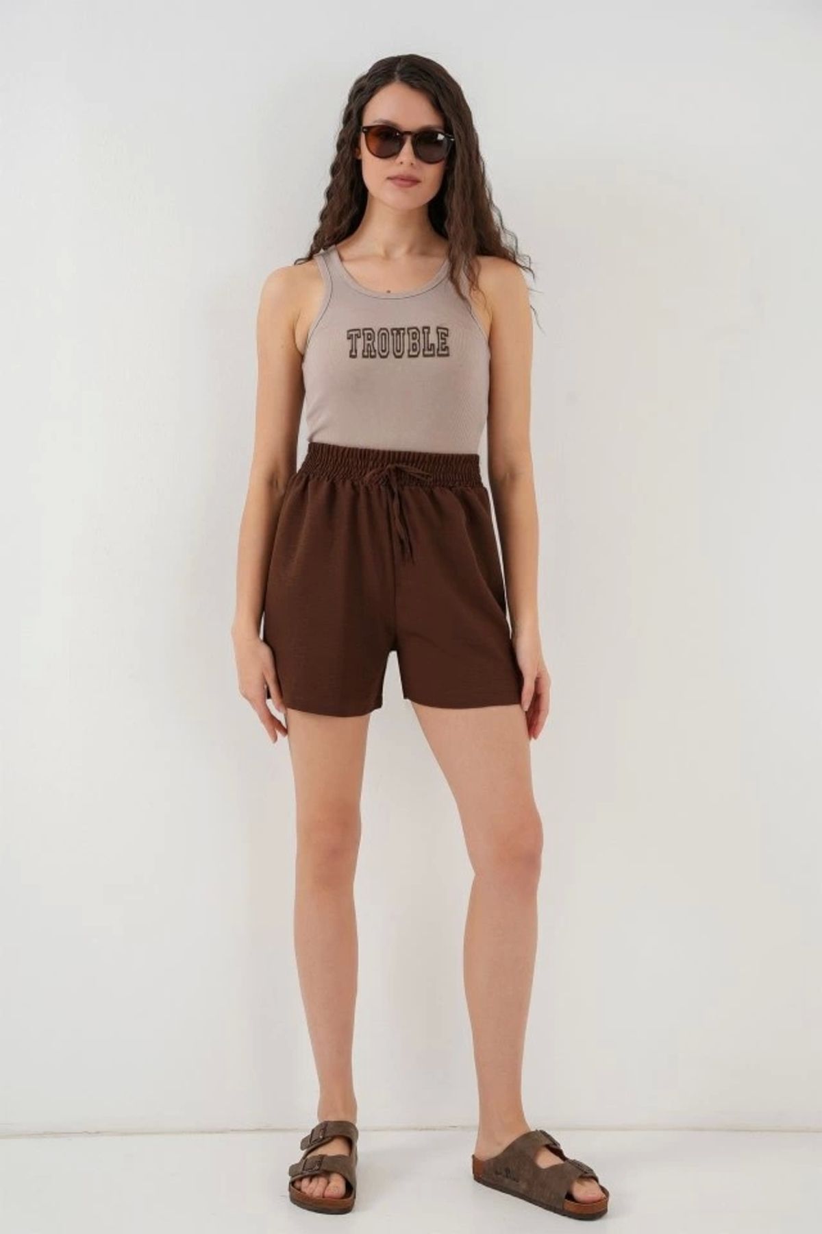 Butik-Comfortable Fit Shorts 5327 - Brown 2