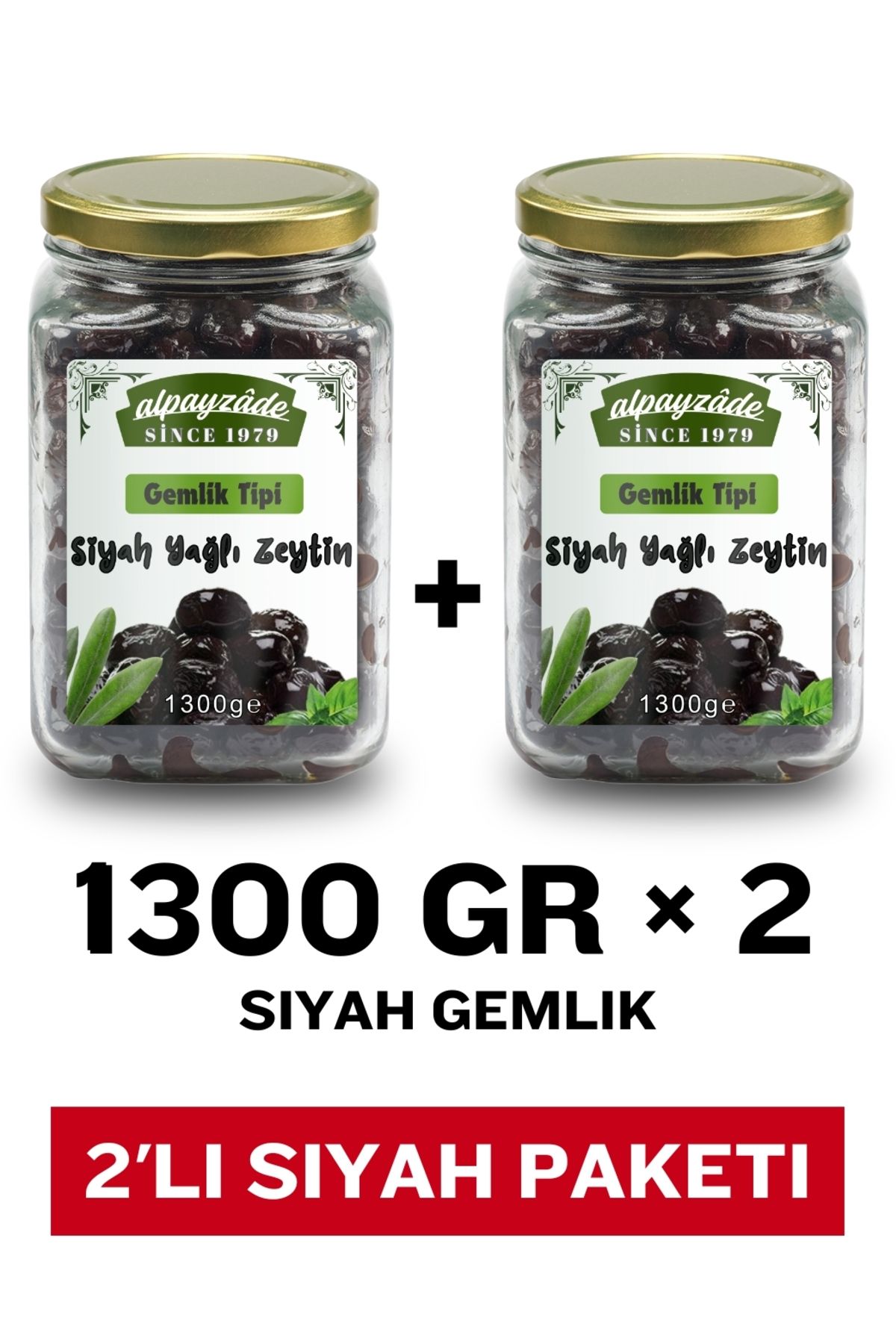 alpayzade since 1979 Gemlik Tipi Siyah Yağlı Zeytin 1300 g × 2