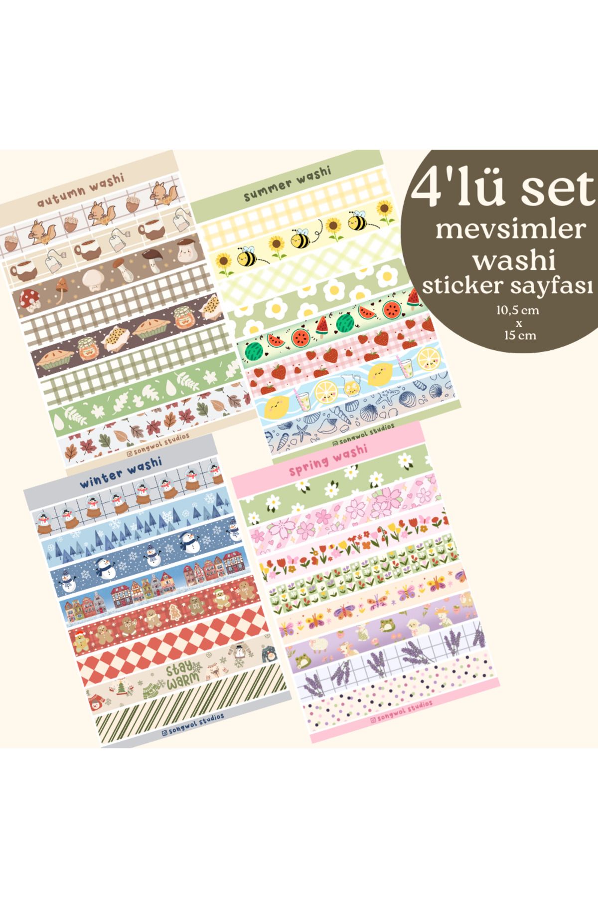 Songwol Studios-A7 Size Seasons Washi Tape Themed Sticker Set for Agenda, Bullet Journal and Scrapbook 1