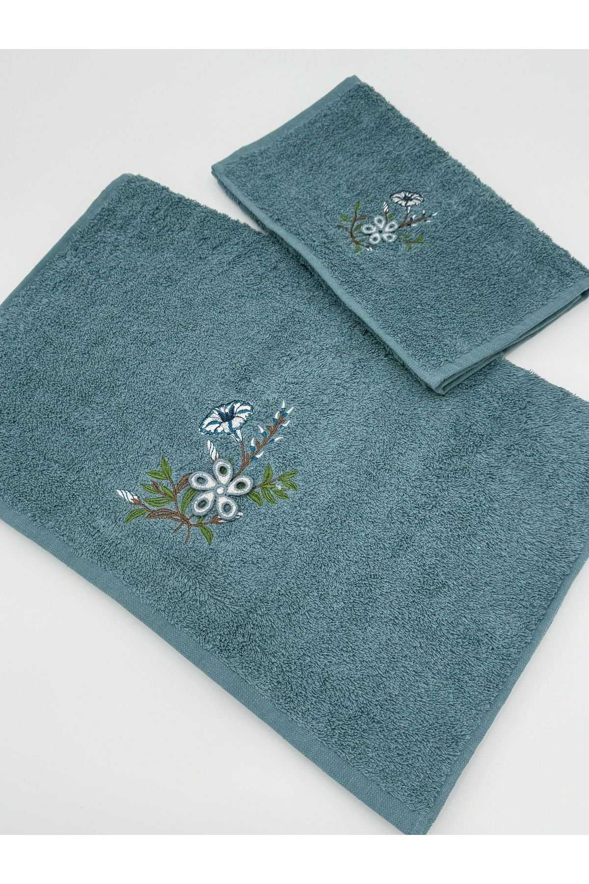 AYHANHOME-3D Embroidered 1 Piece 50X90 Face Towel and 1 Piece 30X50 Kitchen Towel, Dowry & Gift Set 1