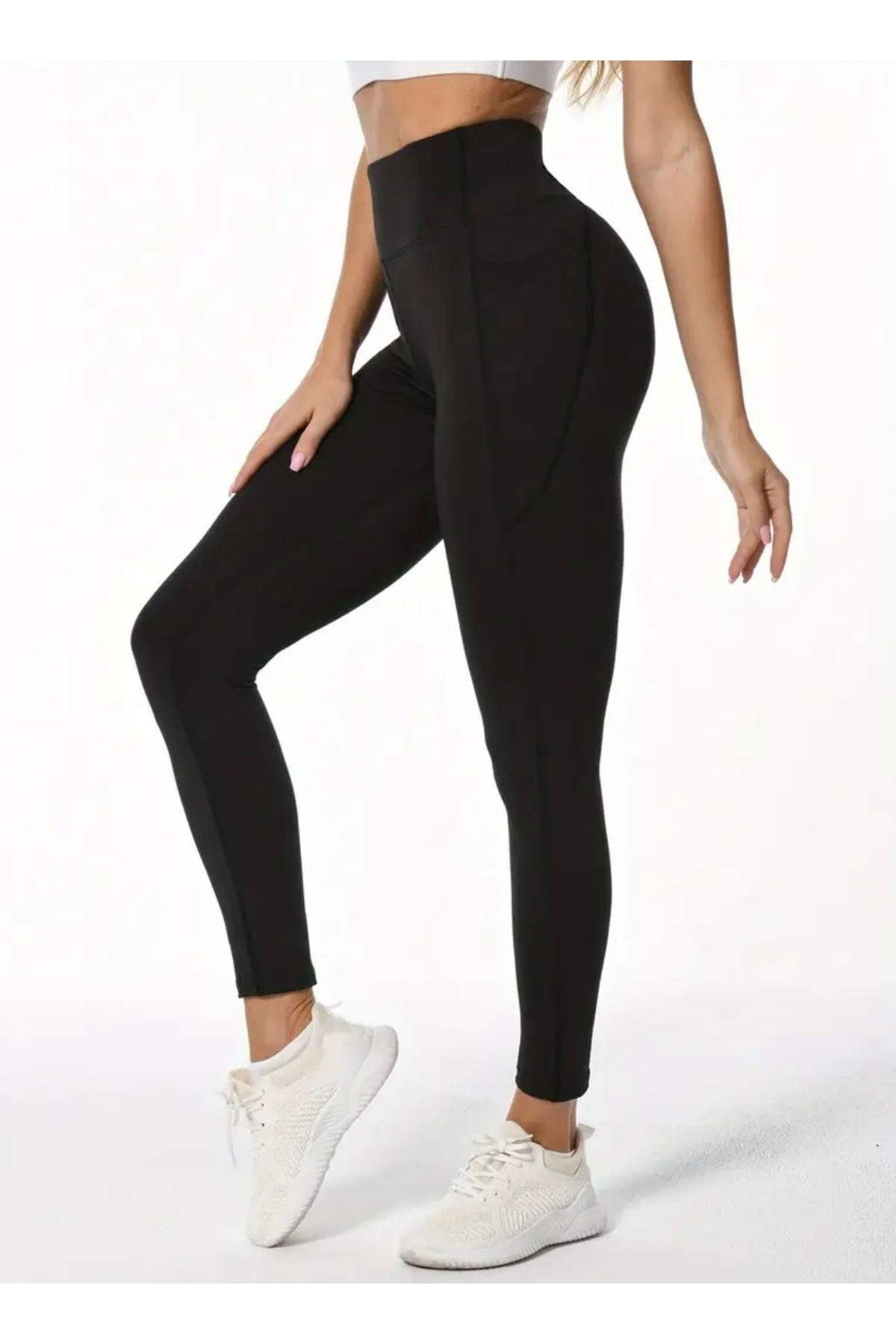 LACKH Vysoký pás, flexibilné, jednofarebné legíny s bočným vreckom Pohodlný mäkký štýlový štýl pre fitness # Legíny