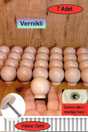 deepowls 7 Adet Cilalı Ahşap Top Kulp 37mm çapında Doğal Kayın Agacı Çekmece ...