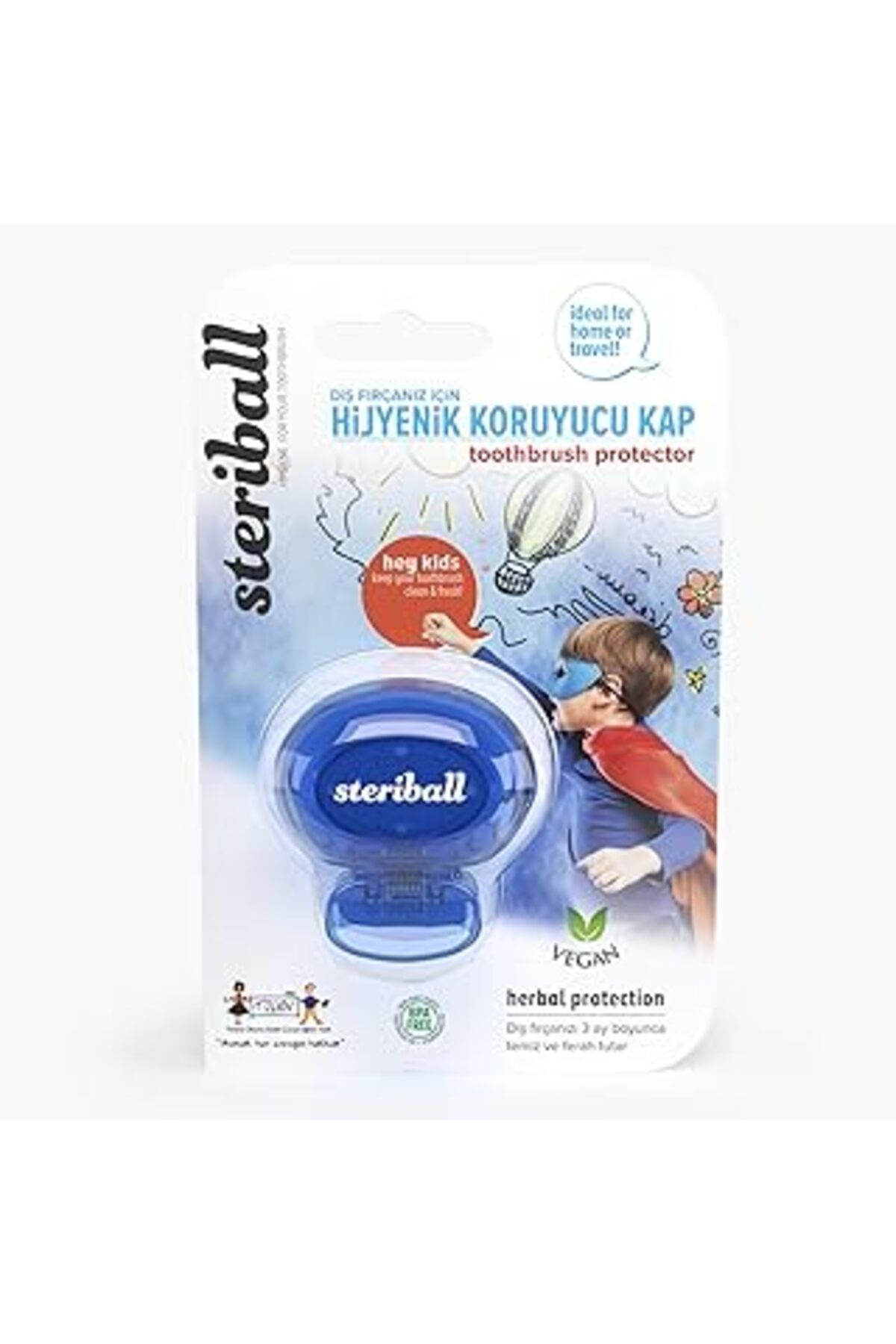 Mu Art Steriball Diş Fırçası Için Vegan Hijyenik Koruyucu Mavi Kap