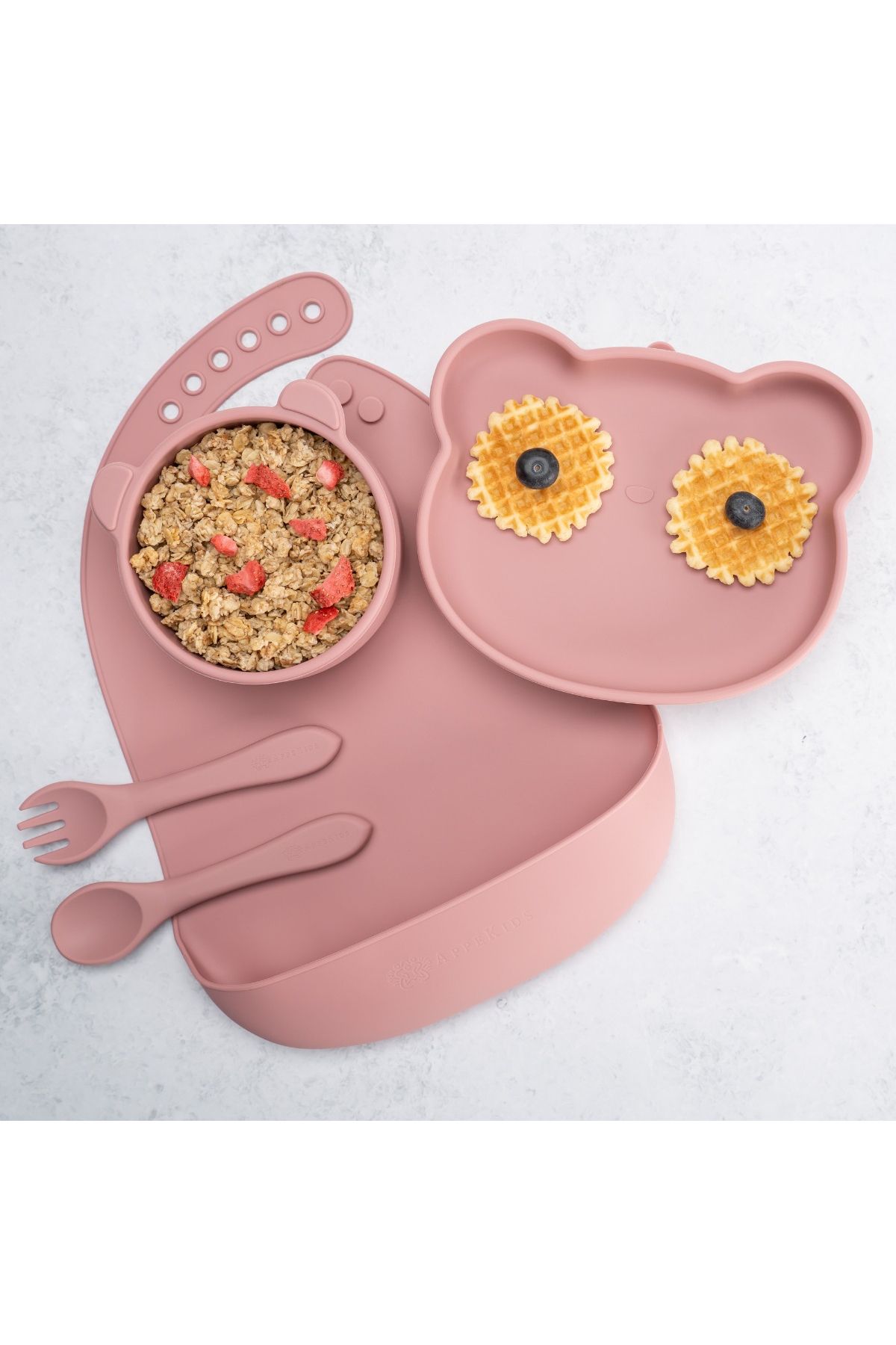 APPEKIDS Set Diversificare, , 100% Silicon, Panda - Old Rose - One Size