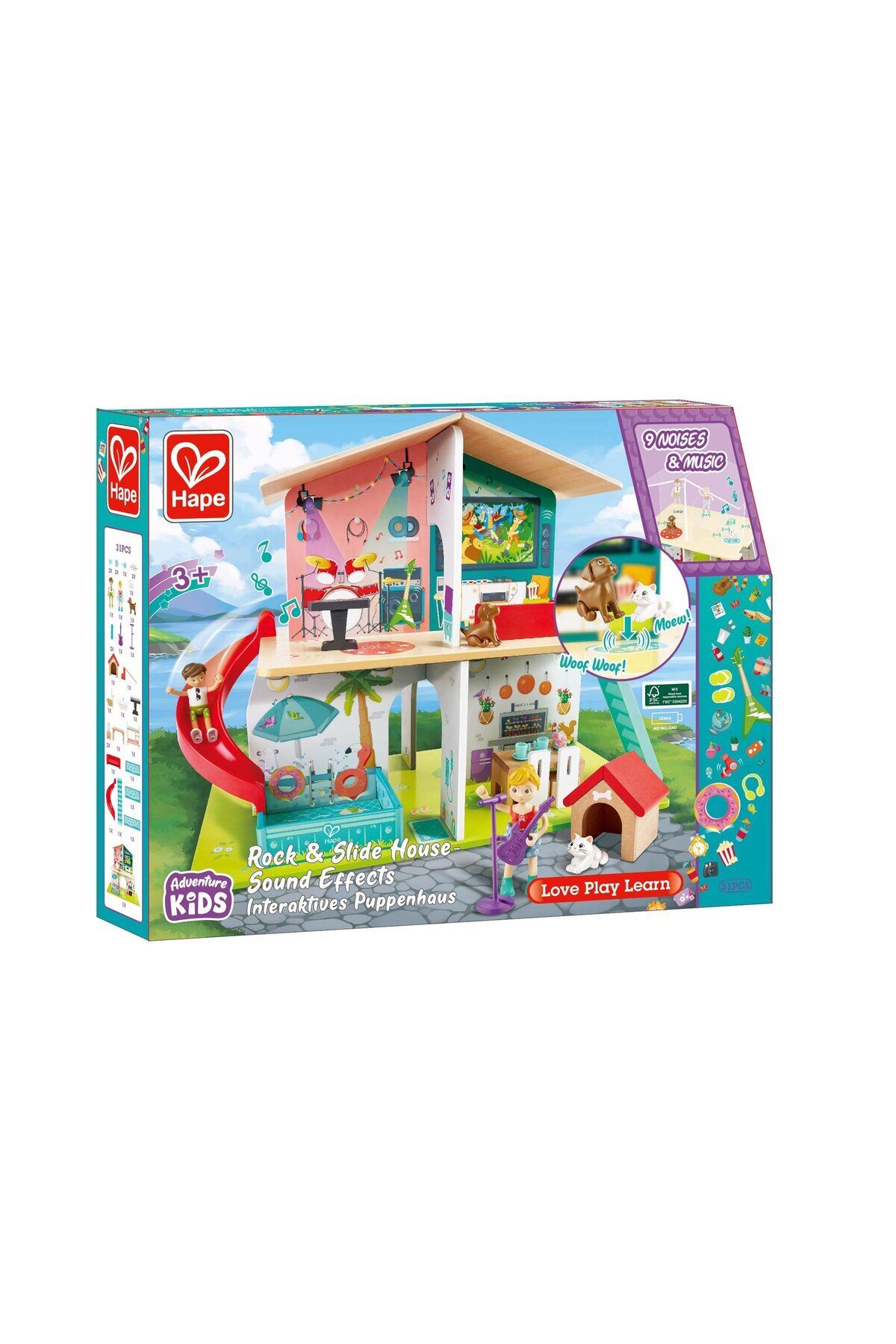 Hape-Jucarie - Casuta de papusi cu mobila (8 camere si 9 efecte muzicale) 1