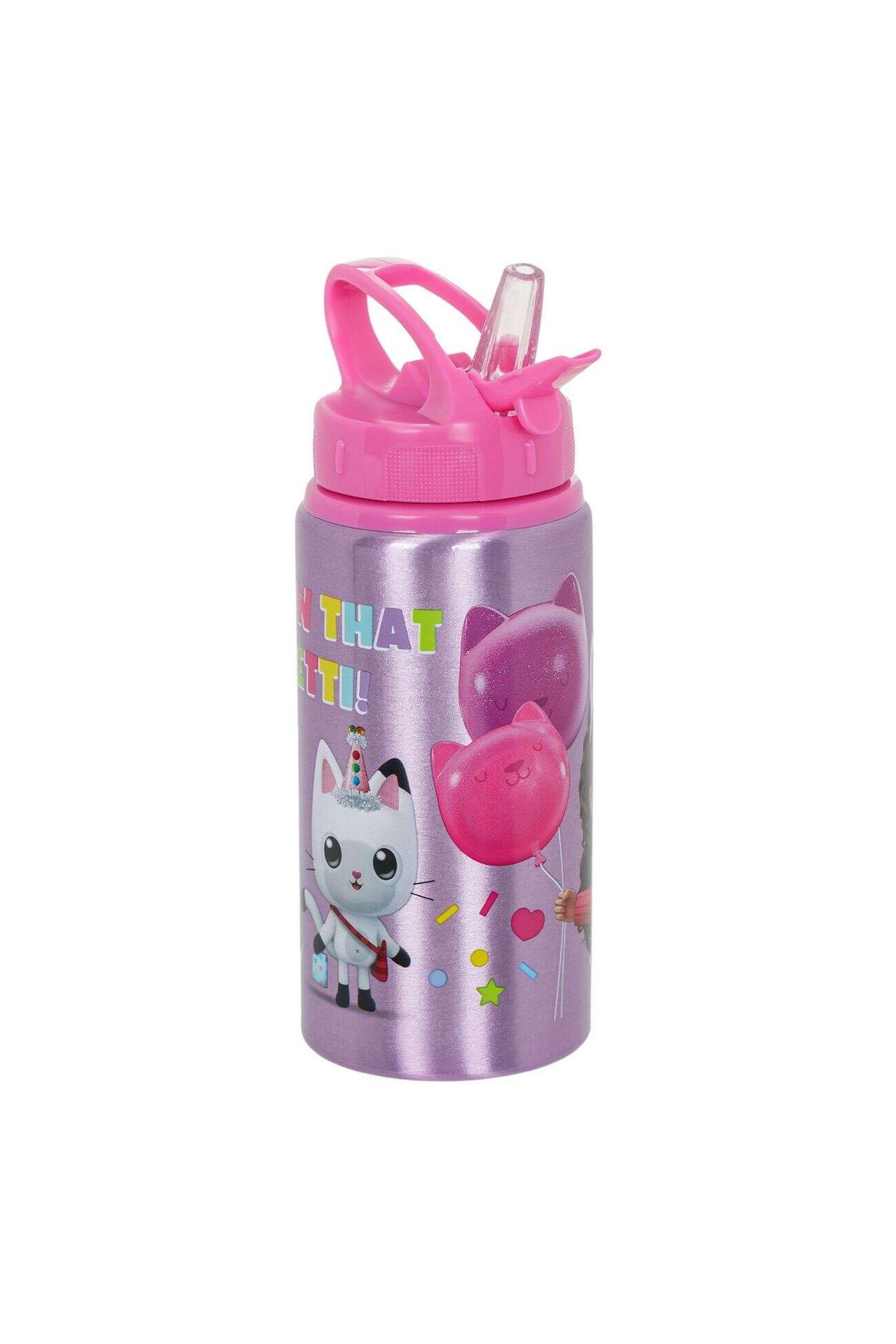 Micostore Sticla De Apa Copii, Bidon Din Aluminiu, 500 Ml, Cu Pai, Gabby's Dollhouse Pisica Unicorn - One Size